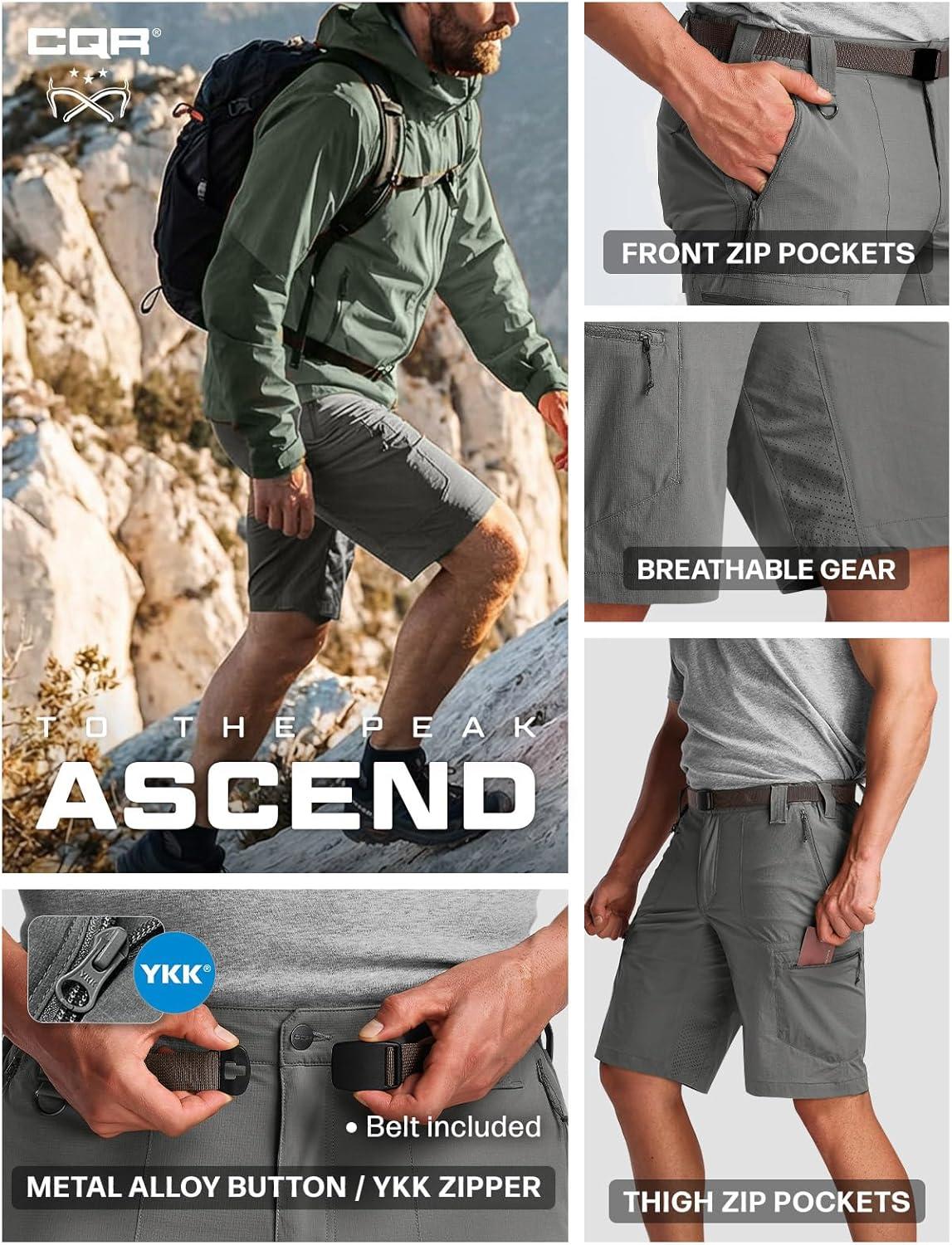 image:imageCQR Mens Quick Dry Stretch Hiking Cargo Shorts Lightweight Water Resistant Tactical Casual Golf amp Outdoor with PocketsPeak Sage