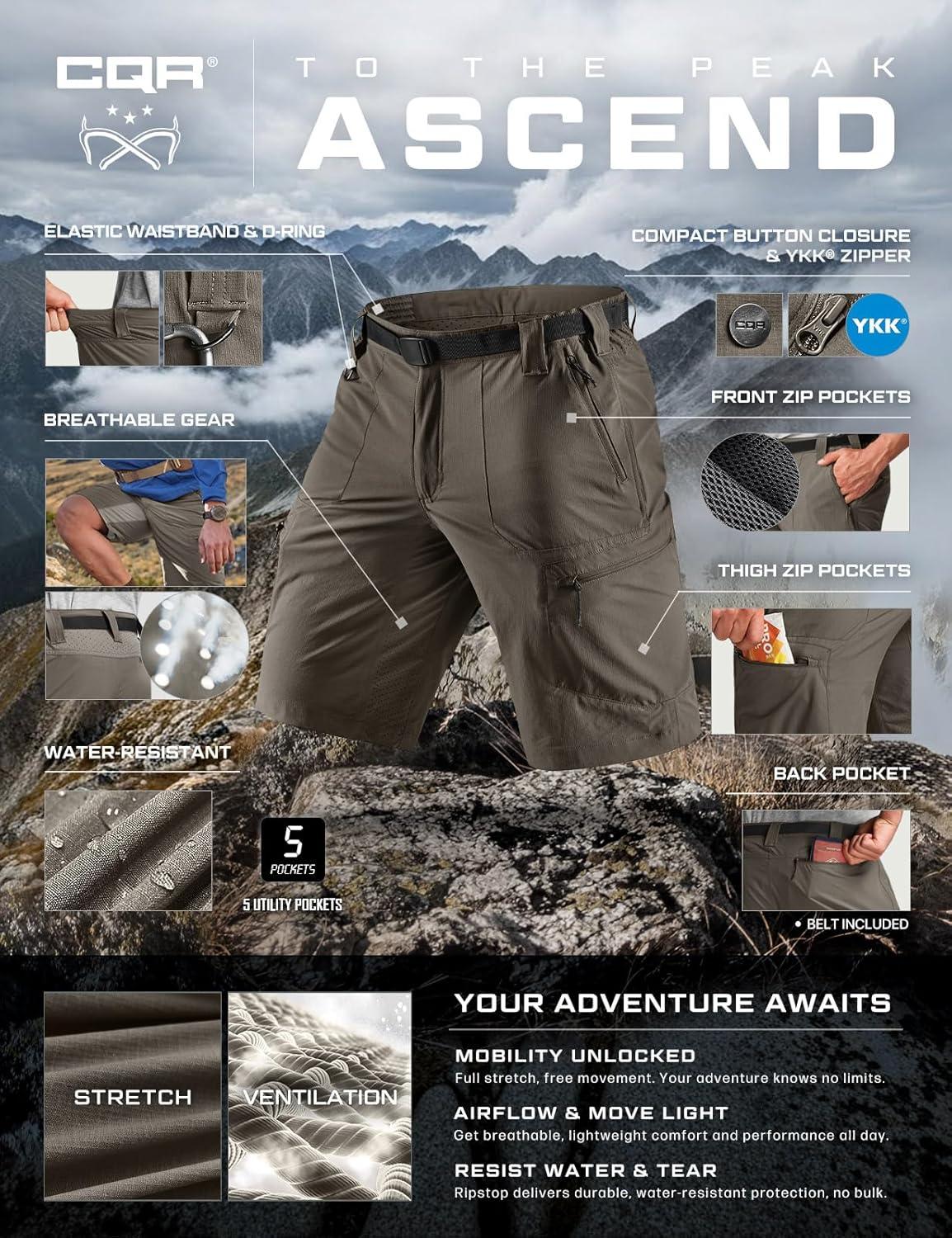 image:imageCQR Mens Quick Dry Stretch Hiking Cargo Shorts Lightweight Water Resistant Tactical Casual Golf amp Outdoor with PocketsPeak Sand Khaki