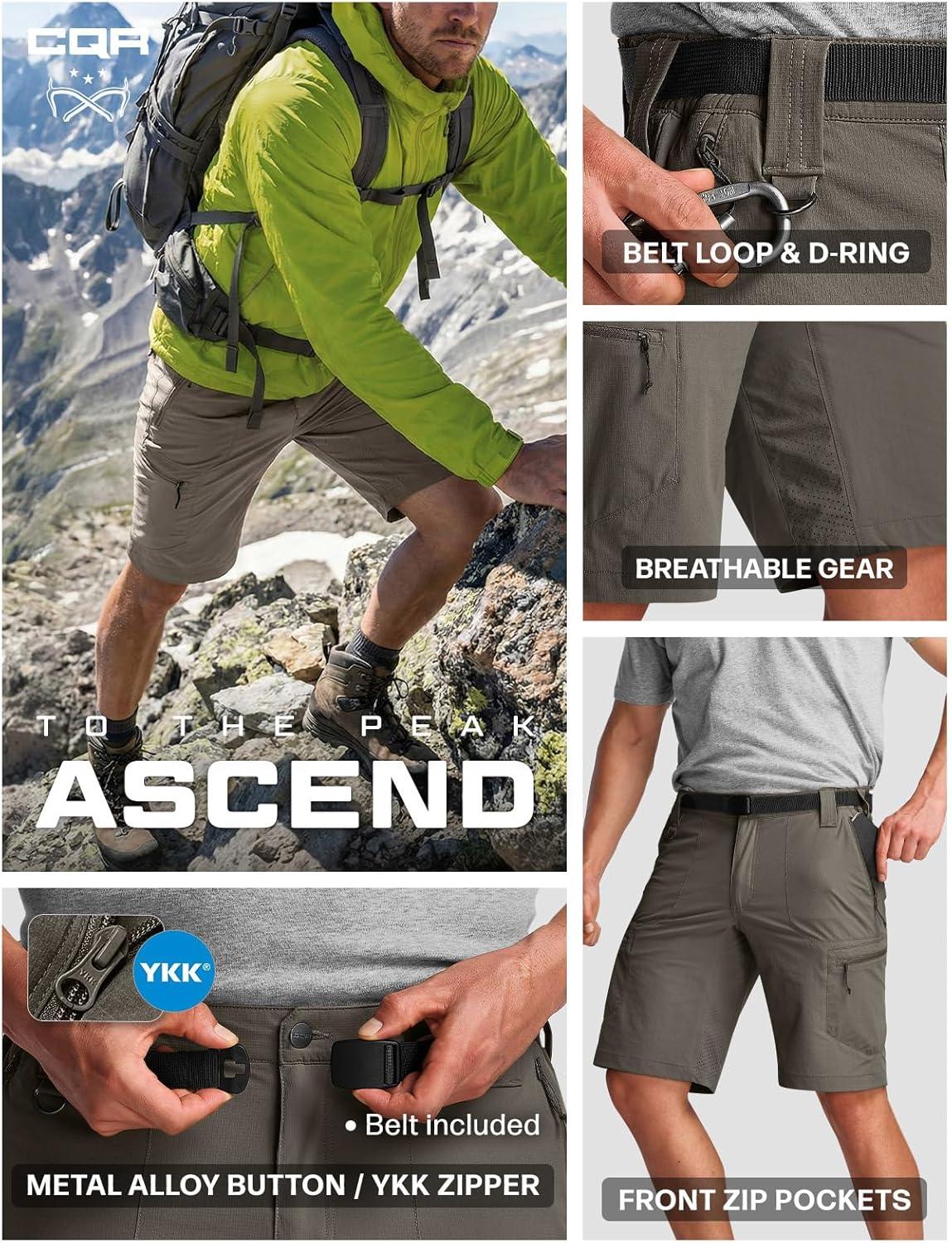 image:imageCQR Mens Quick Dry Stretch Hiking Cargo Shorts Lightweight Water Resistant Tactical Casual Golf amp Outdoor with PocketsPeak Sand Khaki