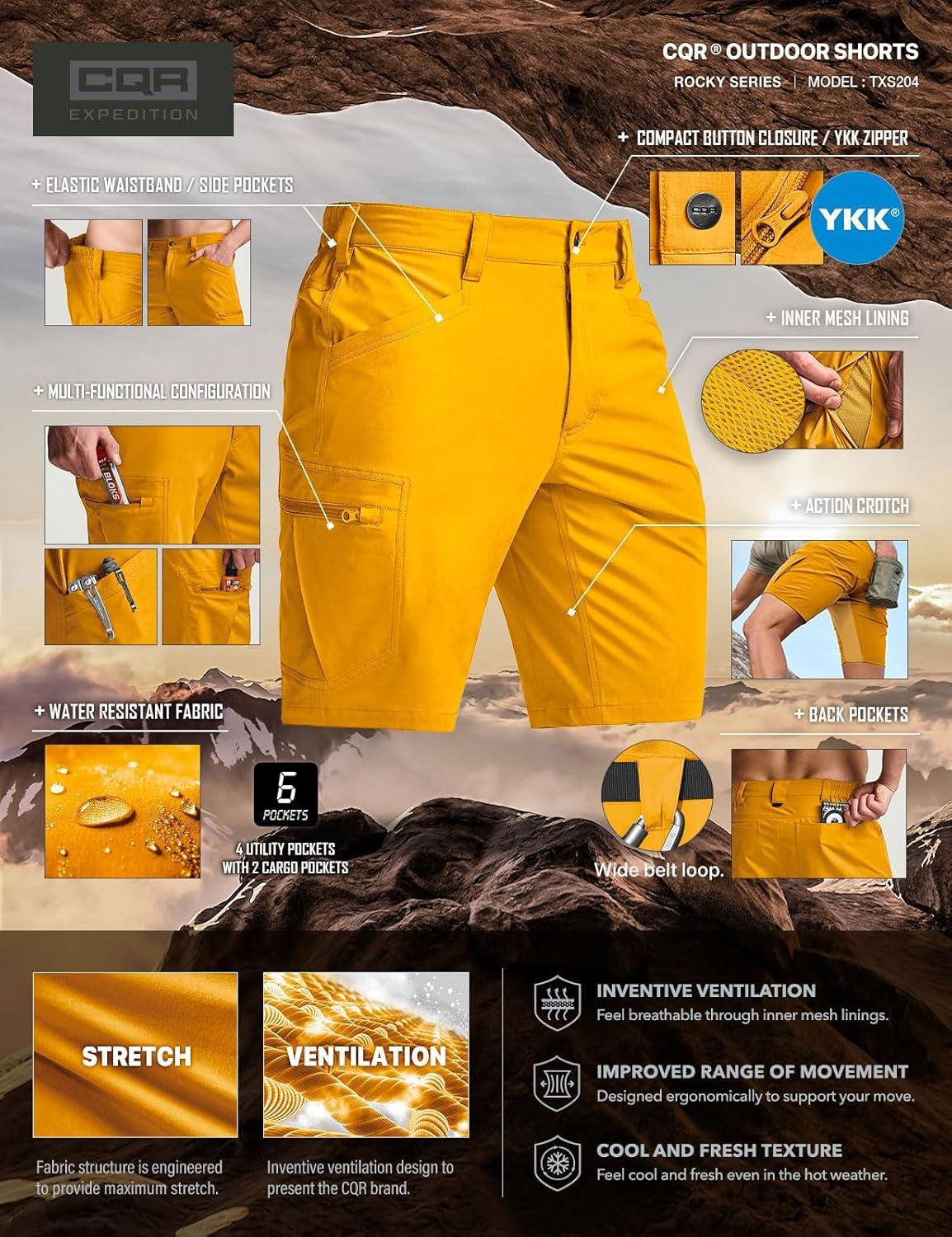 image:imageCQR Mens Quick Dry Stretch Hiking Cargo Shorts Lightweight Water Resistant Tactical Casual Golf amp Outdoor with PocketsRocky Amber
