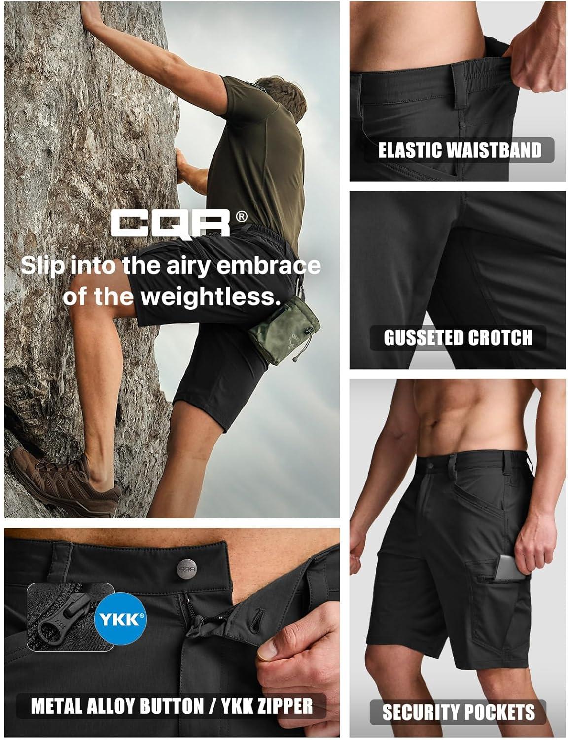image:imageCQR Mens Quick Dry Stretch Hiking Cargo Shorts Lightweight Water Resistant Tactical Casual Golf amp Outdoor with PocketsRocky Black