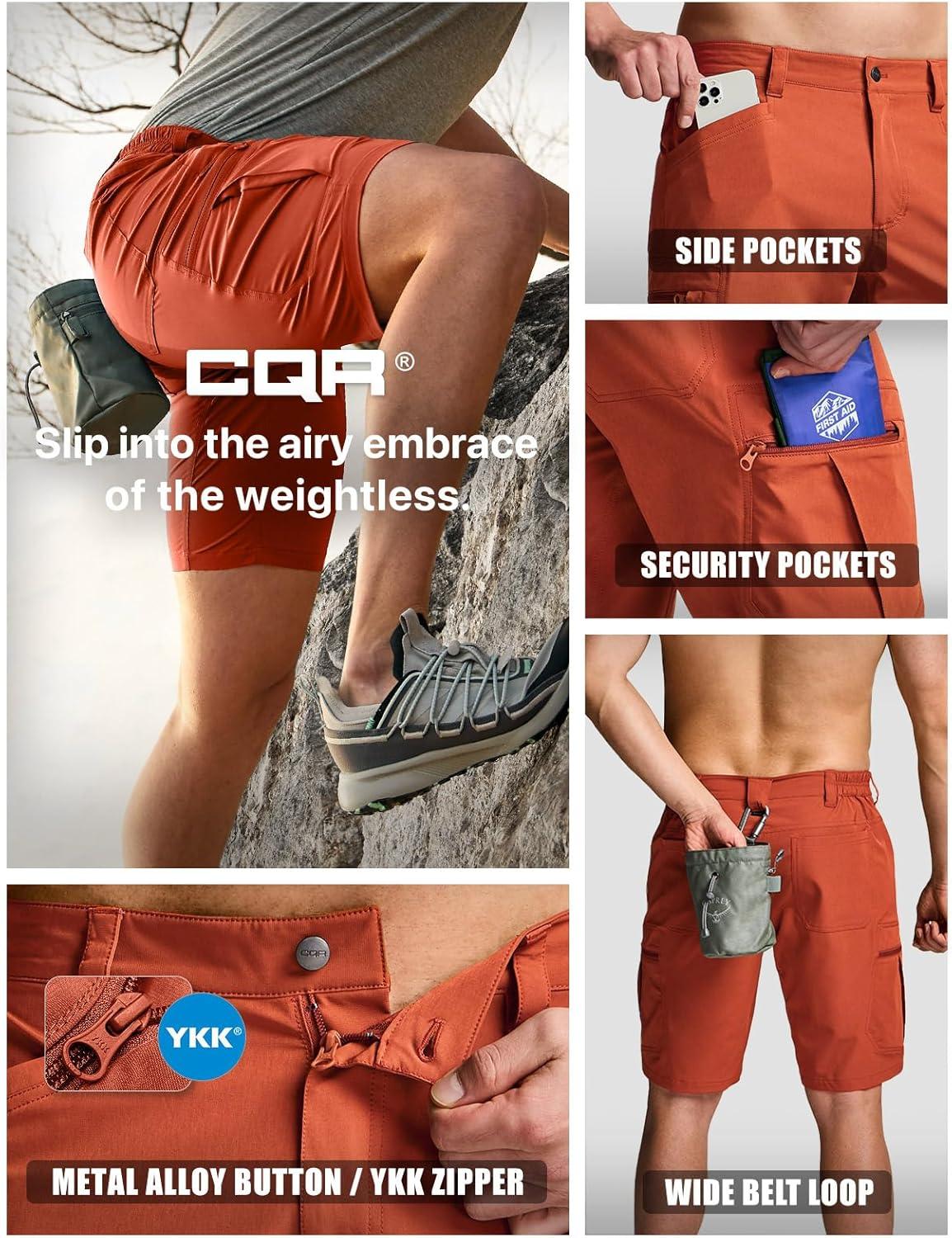 image:imageCQR Mens Quick Dry Stretch Hiking Cargo Shorts Lightweight Water Resistant Tactical Casual Golf amp Outdoor with PocketsRocky Burnt Orange