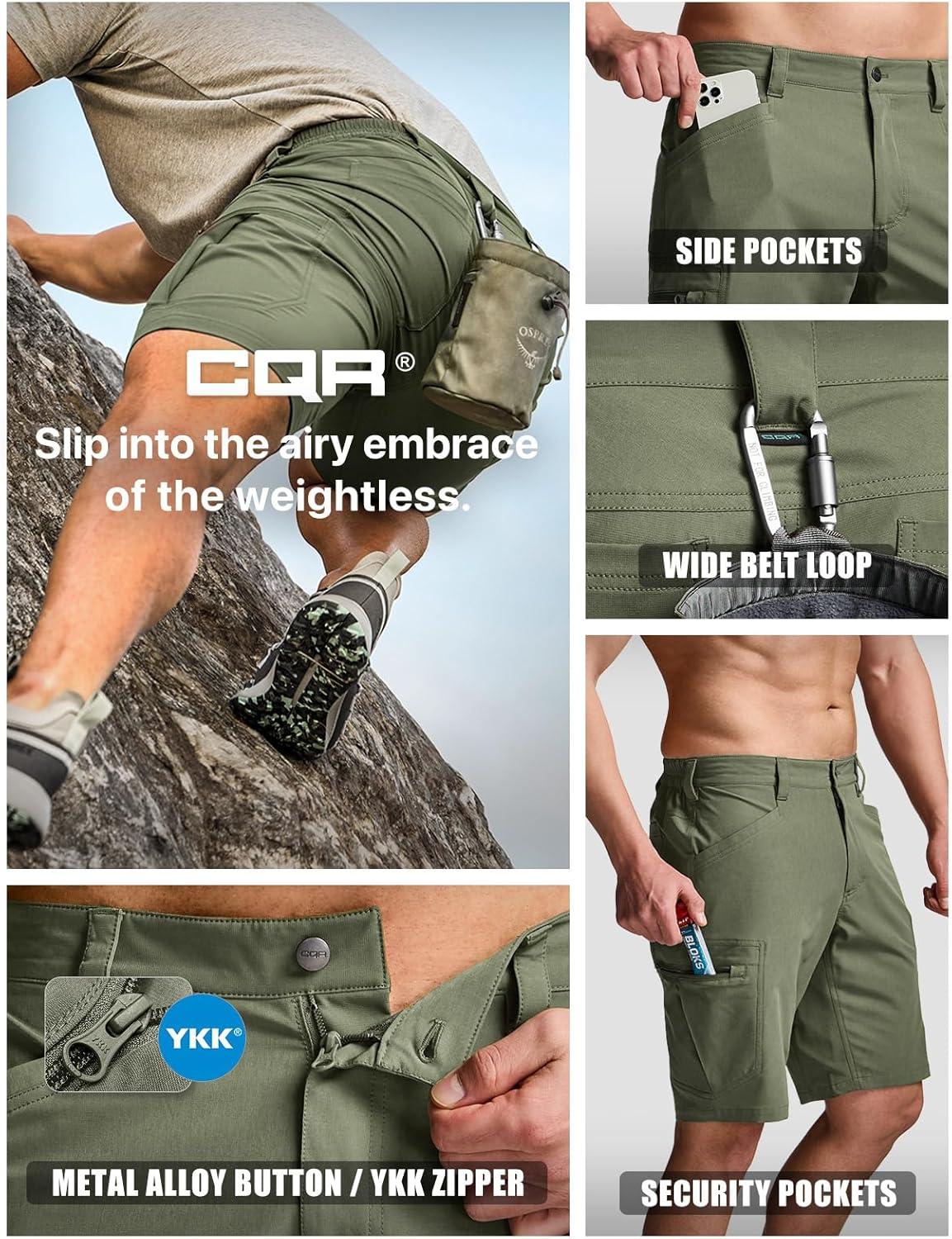 image:imageCQR Mens Quick Dry Stretch Hiking Cargo Shorts Lightweight Water Resistant Tactical Casual Golf amp Outdoor with PocketsRocky Fuscous Green