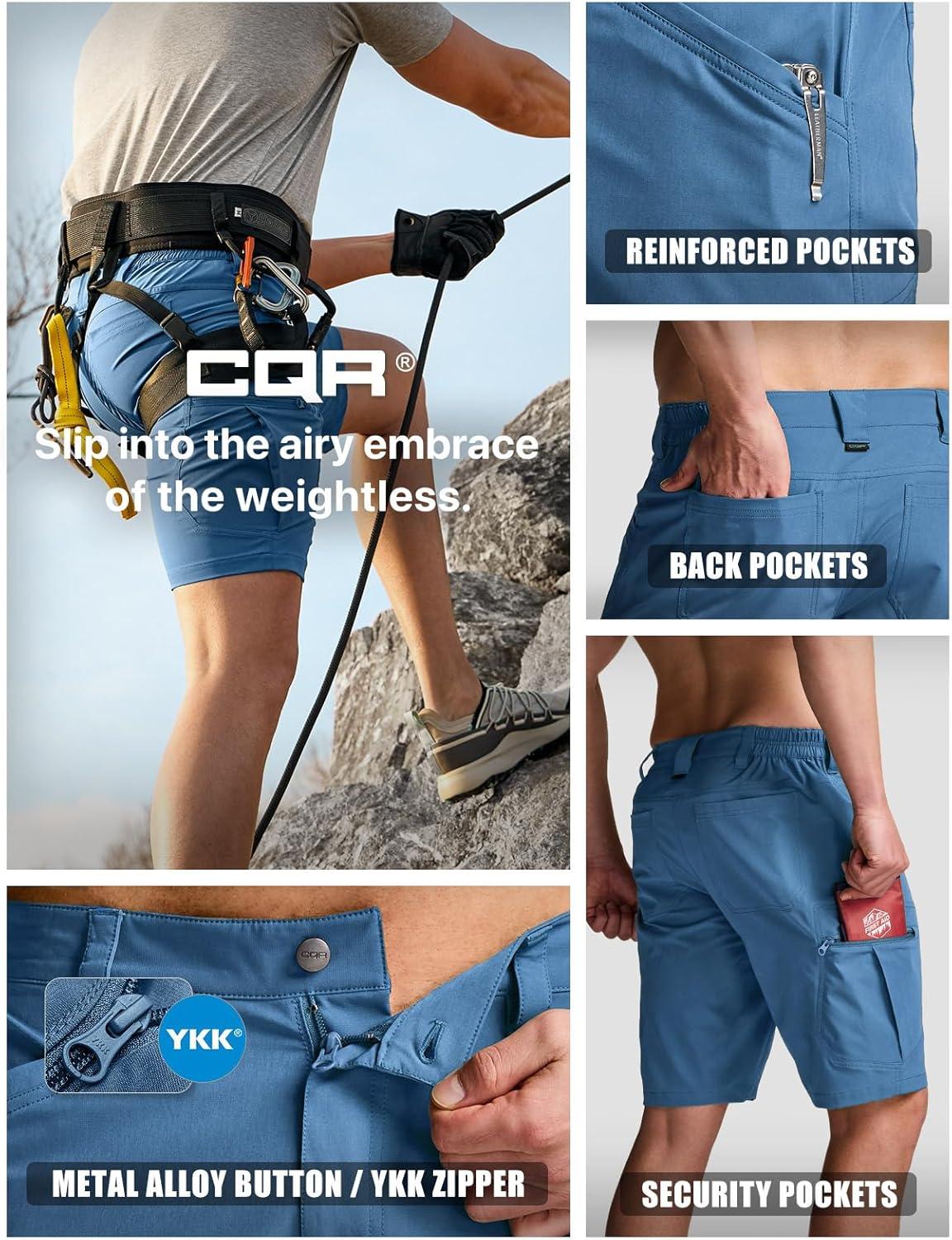 image:imageCQR Mens Quick Dry Stretch Hiking Cargo Shorts Lightweight Water Resistant Tactical Casual Golf amp Outdoor with PocketsRocky Glaucous
