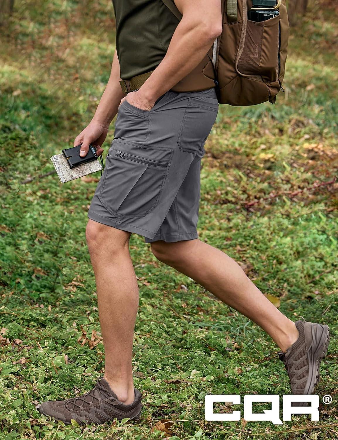 image:imageCQR Mens Quick Dry Stretch Hiking Cargo Shorts Lightweight Water Resistant Tactical Casual Golf amp Outdoor with PocketsRocky Jet Grey