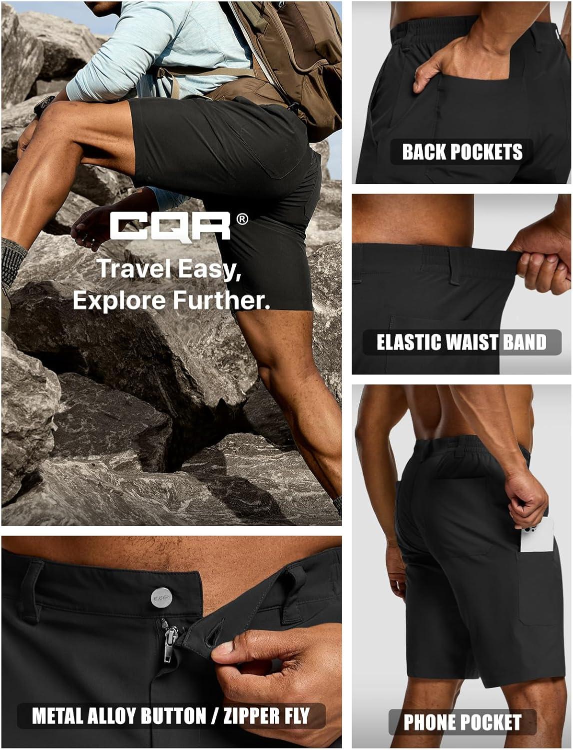 image:imageCQR Mens Quick Dry Stretch Hiking Cargo Shorts Lightweight Water Resistant Tactical Casual Golf amp Outdoor with PocketsRoutine Black