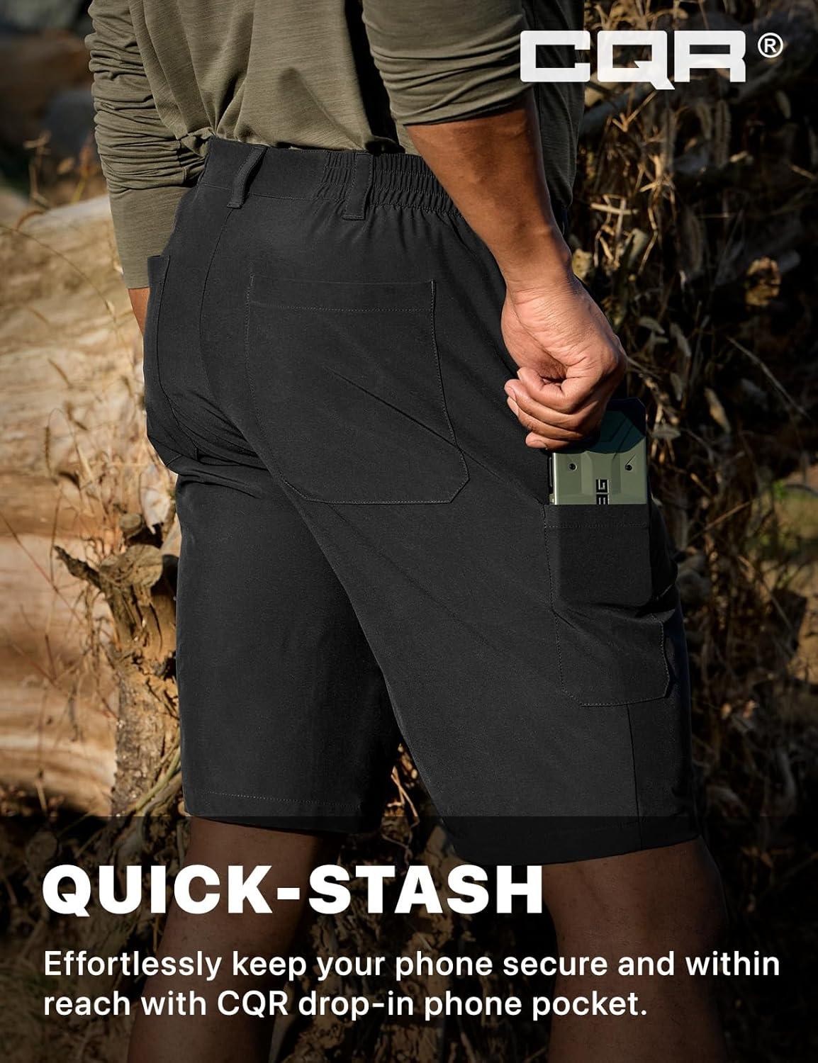 image:imageCQR Mens Quick Dry Stretch Hiking Cargo Shorts Lightweight Water Resistant Tactical Casual Golf amp Outdoor with PocketsRoutine Black