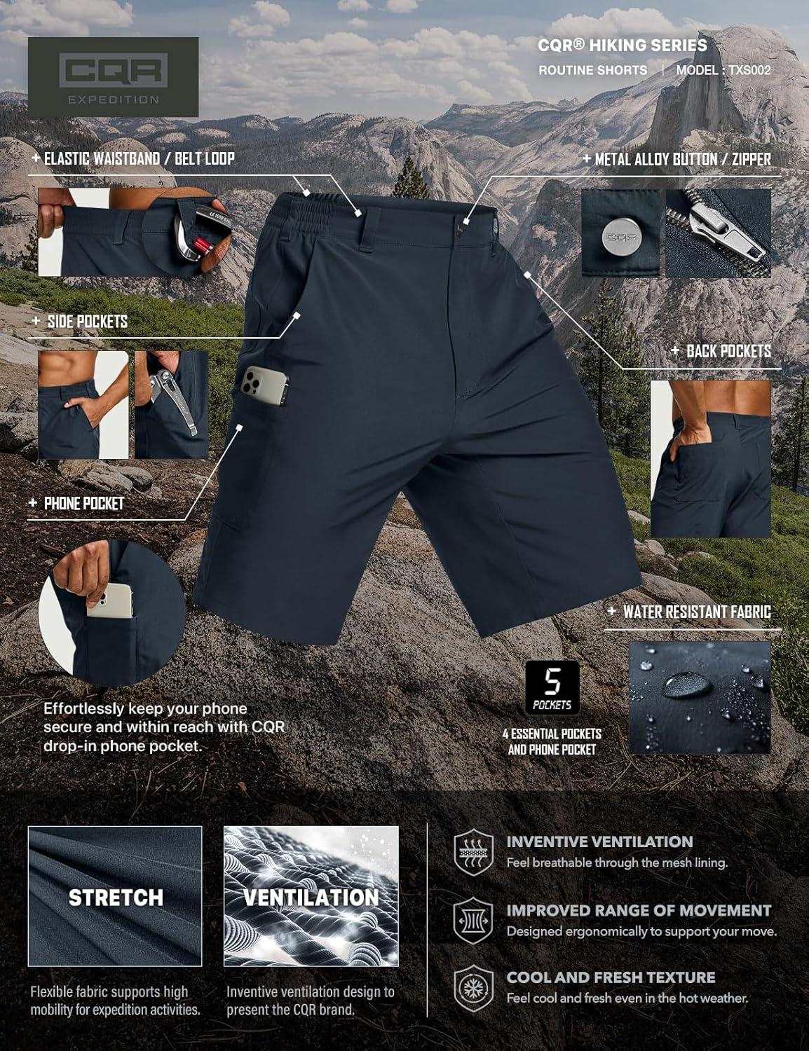 image:imageCQR Mens Quick Dry Stretch Hiking Cargo Shorts Lightweight Water Resistant Tactical Casual Golf amp Outdoor with PocketsRoutine Navy
