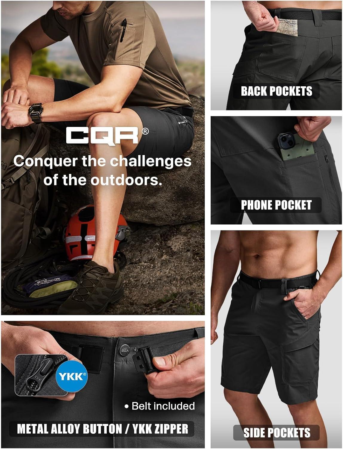 image:imageCQR Mens Quick Dry Stretch Hiking Cargo Shorts Lightweight Water Resistant Tactical Casual Golf amp Outdoor with PocketsShendo Trail WBelt Black