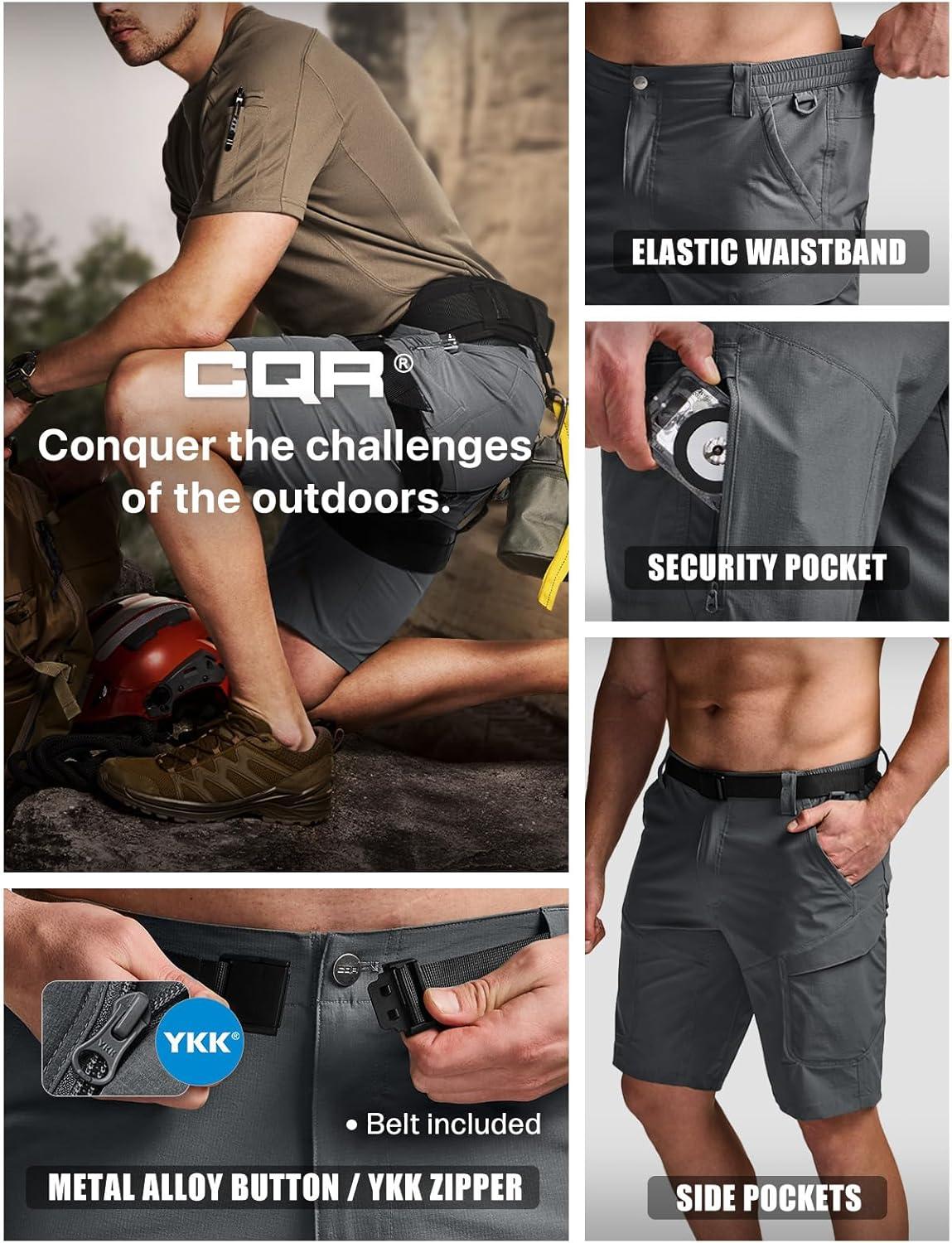 image:imageCQR Mens Quick Dry Stretch Hiking Cargo Shorts Lightweight Water Resistant Tactical Casual Golf amp Outdoor with PocketsShendo Trail WBelt Carbon Grey