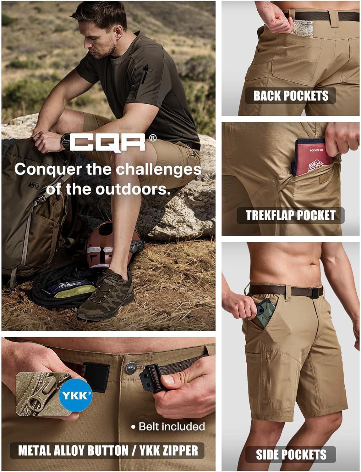 image:imageCQR Mens Quick Dry Stretch Hiking Cargo Shorts Lightweight Water Resistant Tactical Casual Golf amp Outdoor with PocketsShendo Trail WBelt Cougar