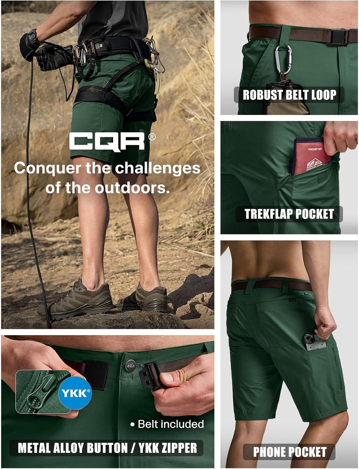 image:imageCQR Mens Quick Dry Stretch Hiking Cargo Shorts Lightweight Water Resistant Tactical Casual Golf amp Outdoor with PocketsShendo Trail WBelt Jade Green