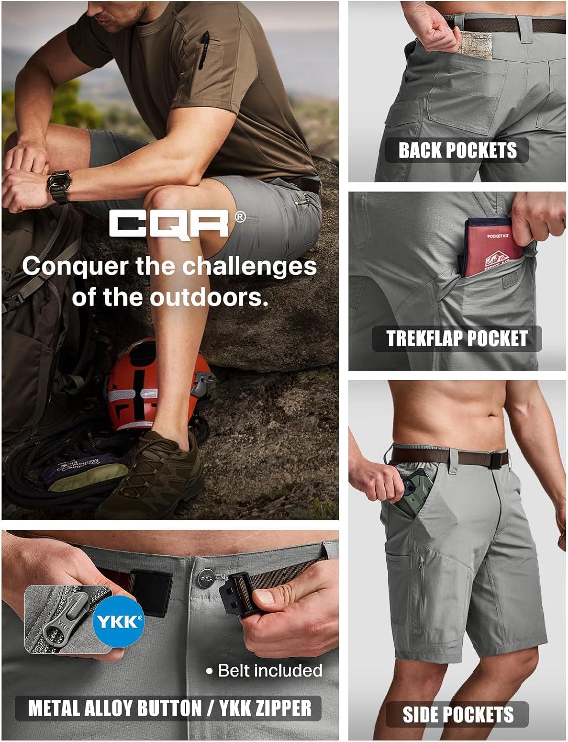 image:imageCQR Mens Quick Dry Stretch Hiking Cargo Shorts Lightweight Water Resistant Tactical Casual Golf amp Outdoor with PocketsShendo Trail WBelt Sage