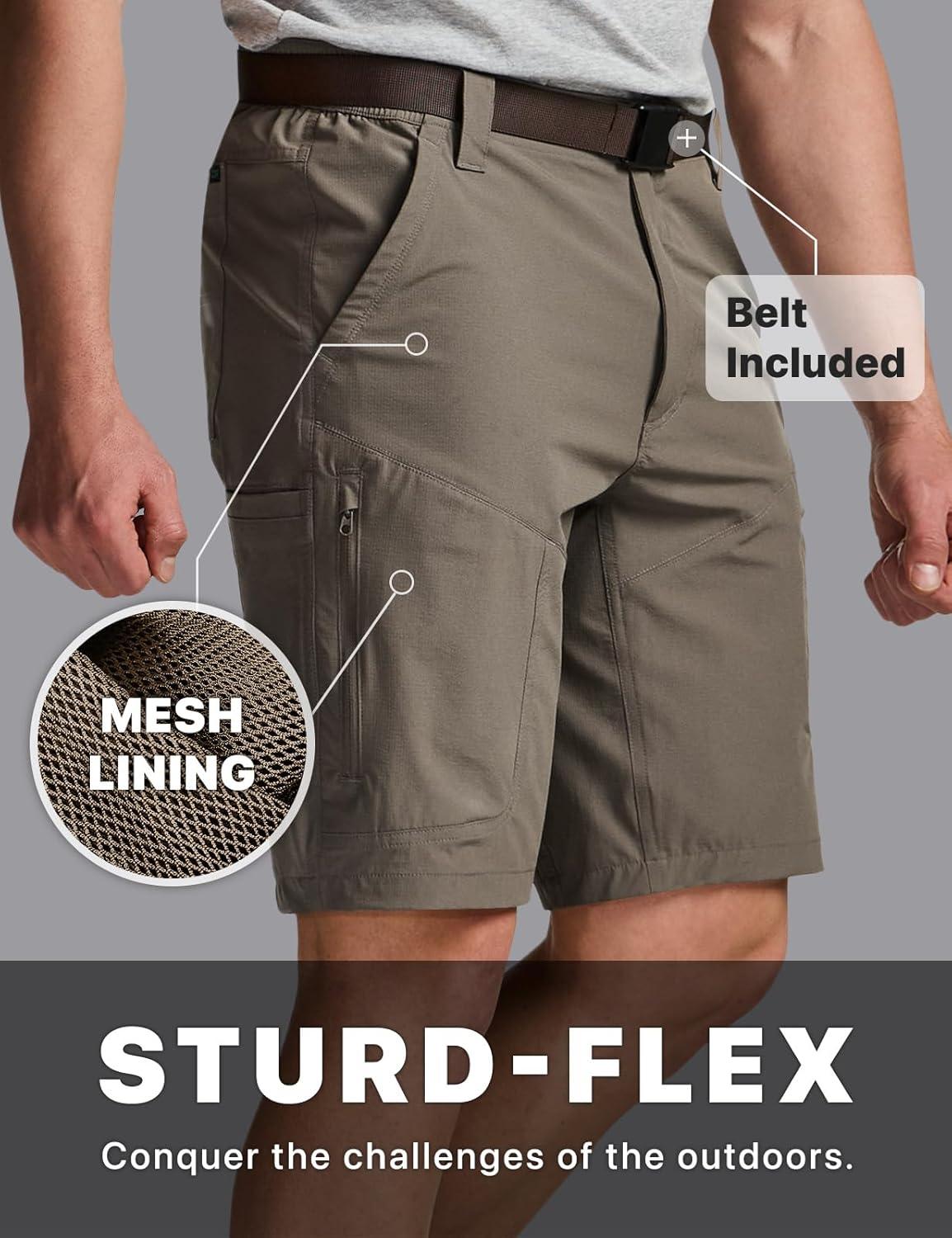 image:imageCQR Mens Quick Dry Stretch Hiking Cargo Shorts Lightweight Water Resistant Tactical Casual Golf amp Outdoor with PocketsShendo Trail WBelt Sand Khaki