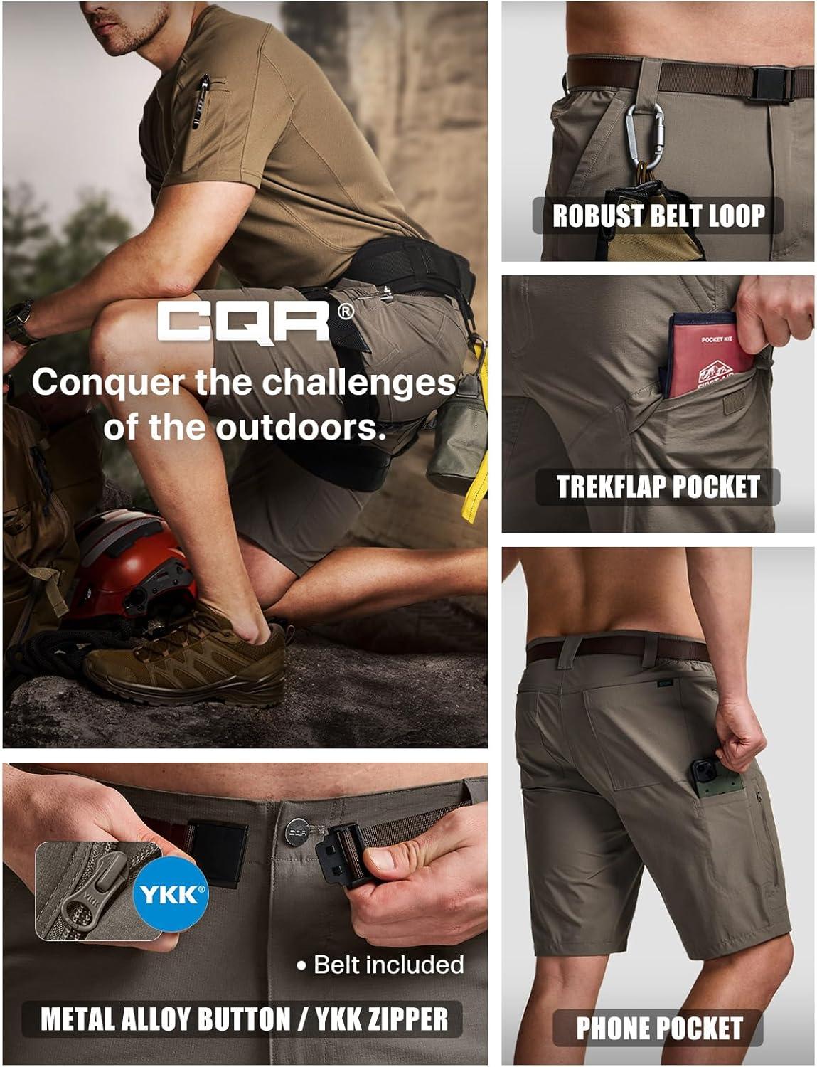 image:imageCQR Mens Quick Dry Stretch Hiking Cargo Shorts Lightweight Water Resistant Tactical Casual Golf amp Outdoor with PocketsShendo Trail WBelt Sand Khaki