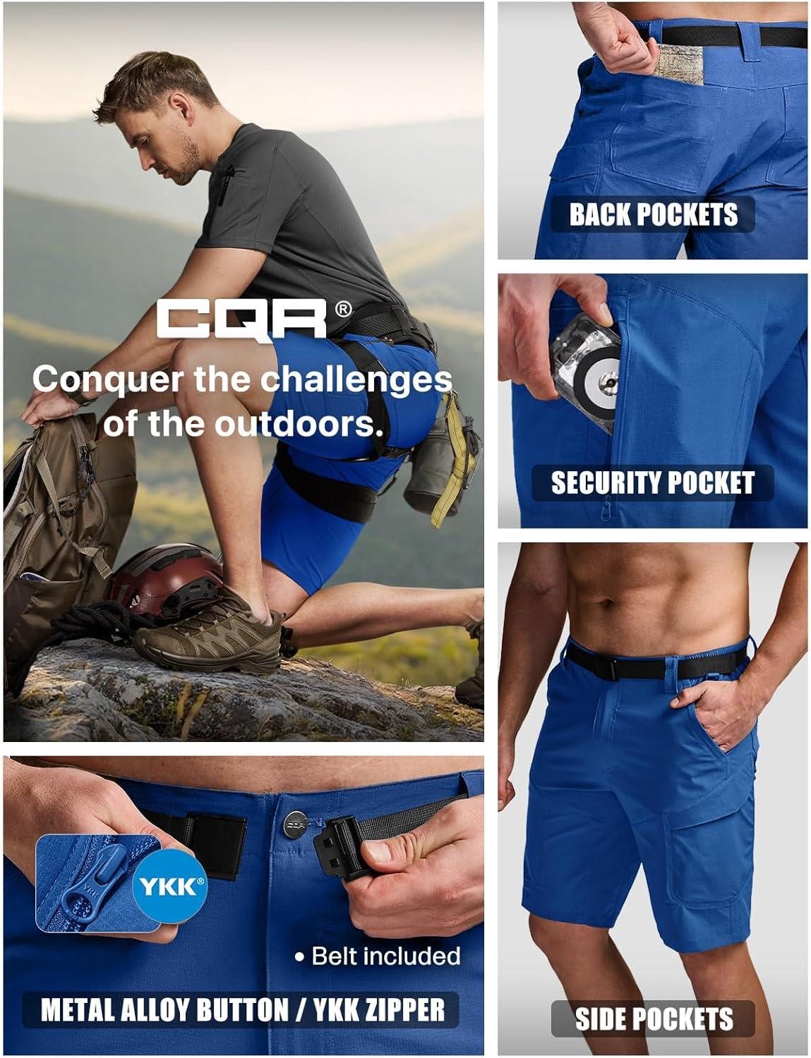 image:imageCQR Mens Quick Dry Stretch Hiking Cargo Shorts Lightweight Water Resistant Tactical Casual Golf amp Outdoor with PocketsShendo Trail WBelt Santorini Blue