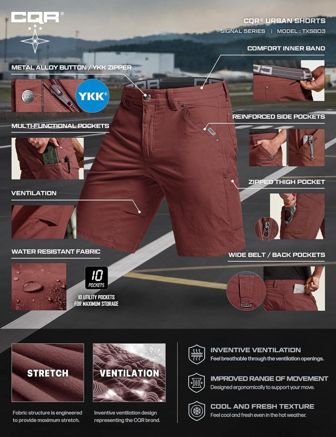 image:imageCQR Mens Stretch Utility Shorts Lightweight Quick Dry Casual Shorts Hiking Golf Cargo Shorts with Zipper PocketsSedona Rust