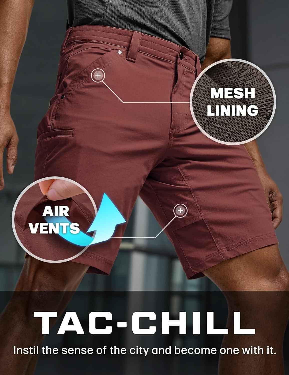 image:imageCQR Mens Stretch Utility Shorts Lightweight Quick Dry Casual Shorts Hiking Golf Cargo Shorts with Zipper PocketsSedona Rust