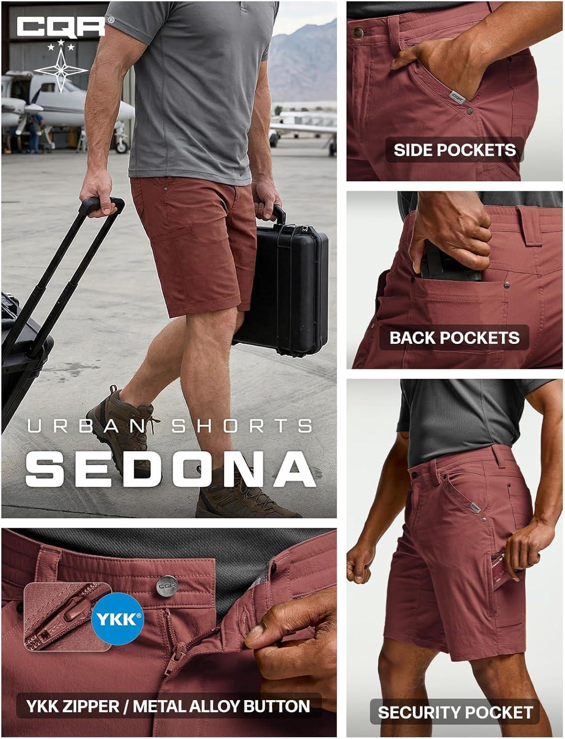 image:imageCQR Mens Stretch Utility Shorts Lightweight Quick Dry Casual Shorts Hiking Golf Cargo Shorts with Zipper PocketsSedona Rust