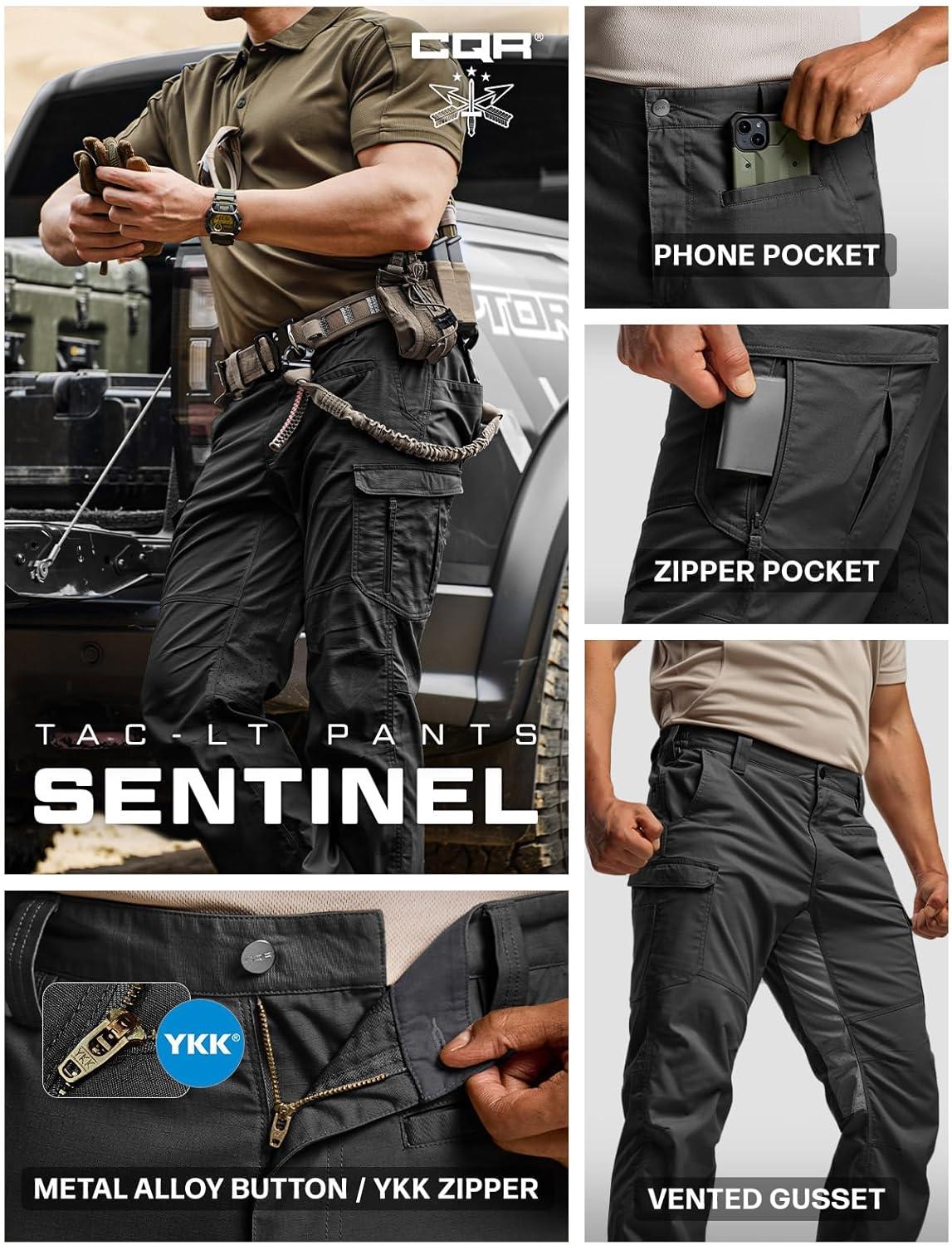 image:imageCQR Mens Utility Flex Cargo Pants ClassicFit Casual Stretch Work Pants Water Resistant Lightweight Tactical Hiking PantsSentinel Lib Black