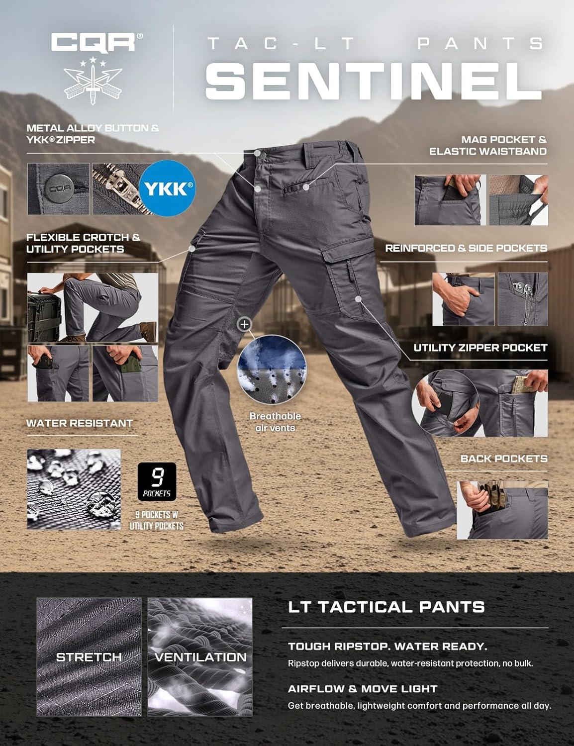 image:imageCQR Mens Utility Flex Cargo Pants ClassicFit Casual Stretch Work Pants Water Resistant Lightweight Tactical Hiking PantsSentinel Lib Charcoal