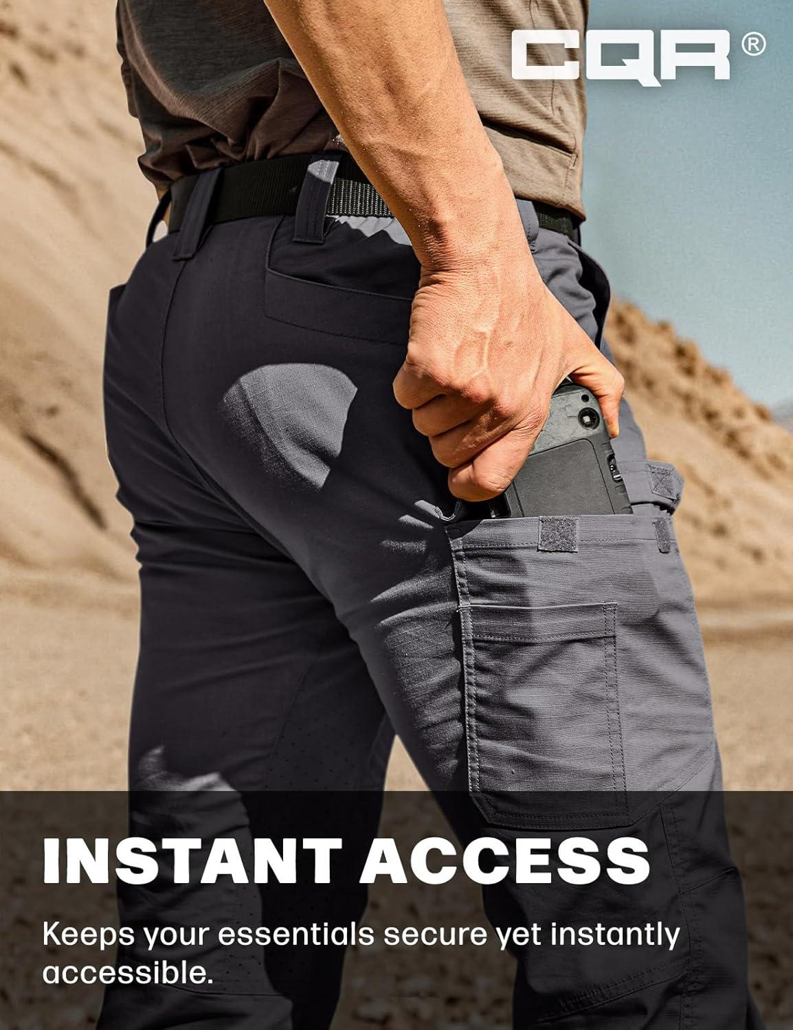 image:imageCQR Mens Utility Flex Cargo Pants ClassicFit Casual Stretch Work Pants Water Resistant Lightweight Tactical Hiking PantsSentinel Lib Charcoal