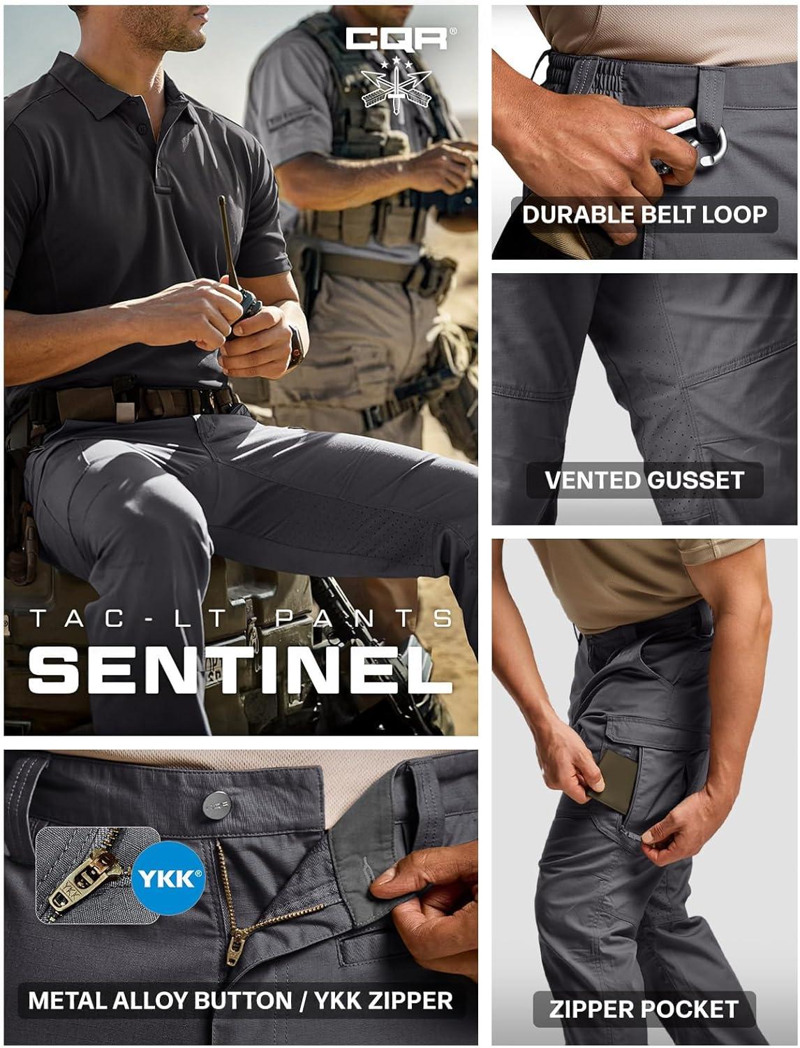 image:imageCQR Mens Utility Flex Cargo Pants ClassicFit Casual Stretch Work Pants Water Resistant Lightweight Tactical Hiking PantsSentinel Lib Charcoal