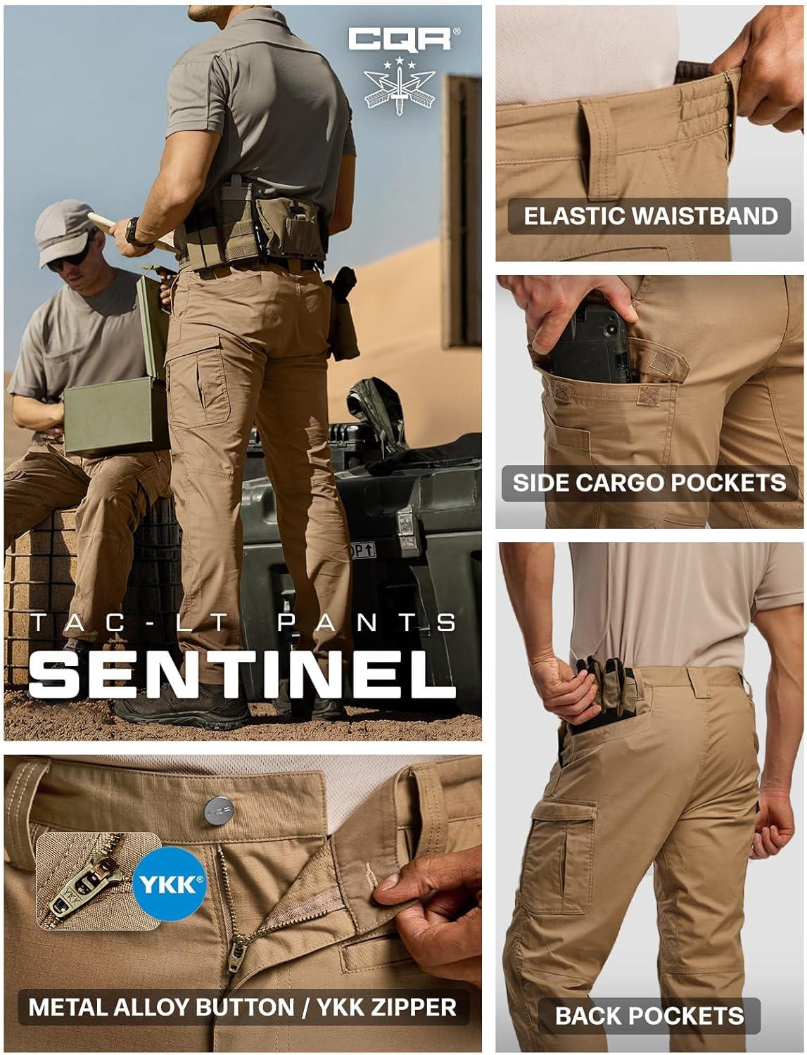 image:imageCQR Mens Utility Flex Cargo Pants ClassicFit Casual Stretch Work Pants Water Resistant Lightweight Tactical Hiking PantsSentinel Lib Cougar