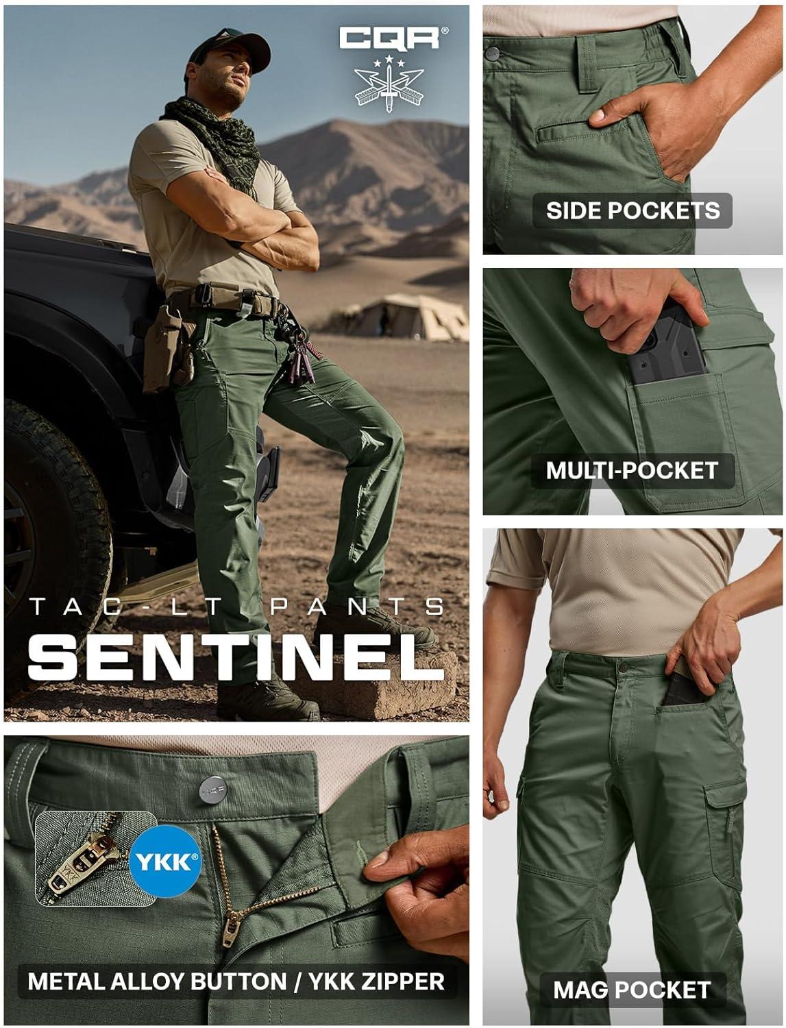 image:imageCQR Mens Utility Flex Cargo Pants ClassicFit Casual Stretch Work Pants Water Resistant Lightweight Tactical Hiking PantsSentinel Lib Green Kelp