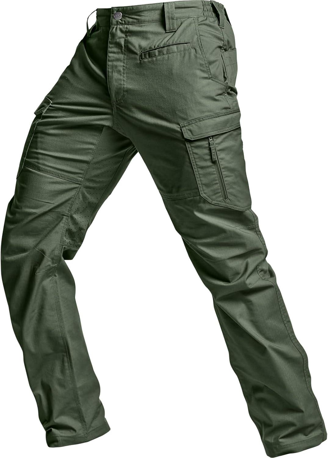 image:imageCQR Mens Utility Flex Cargo Pants ClassicFit Casual Stretch Work Pants Water Resistant Lightweight Tactical Hiking PantsSentinel Lib Green Kelp