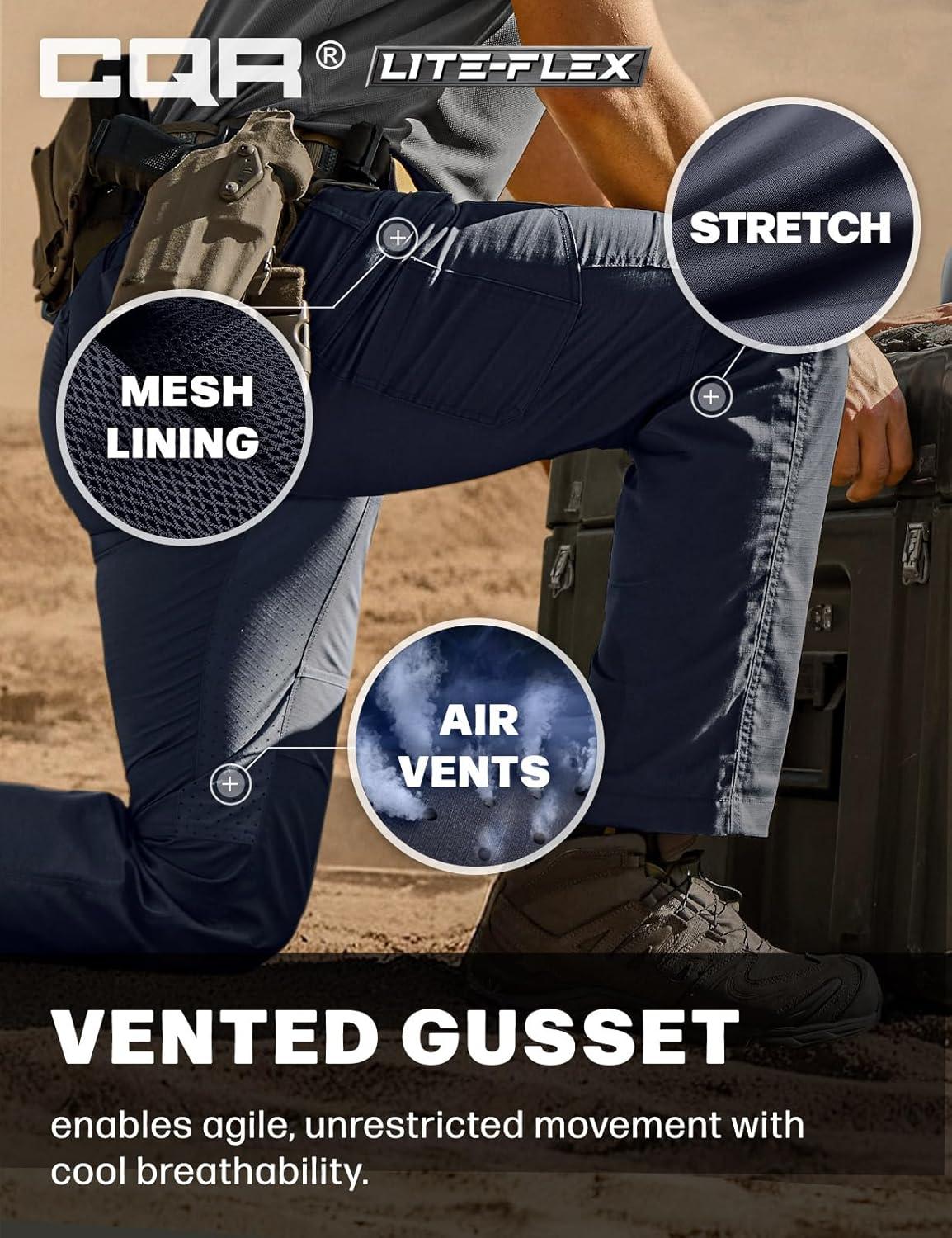 image:imageCQR Mens Utility Flex Cargo Pants ClassicFit Casual Stretch Work Pants Water Resistant Lightweight Tactical Hiking PantsSentinel Lib Operator Navy