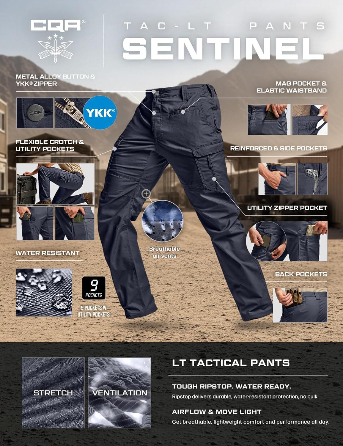 image:imageCQR Mens Utility Flex Cargo Pants ClassicFit Casual Stretch Work Pants Water Resistant Lightweight Tactical Hiking PantsSentinel Lib Operator Navy