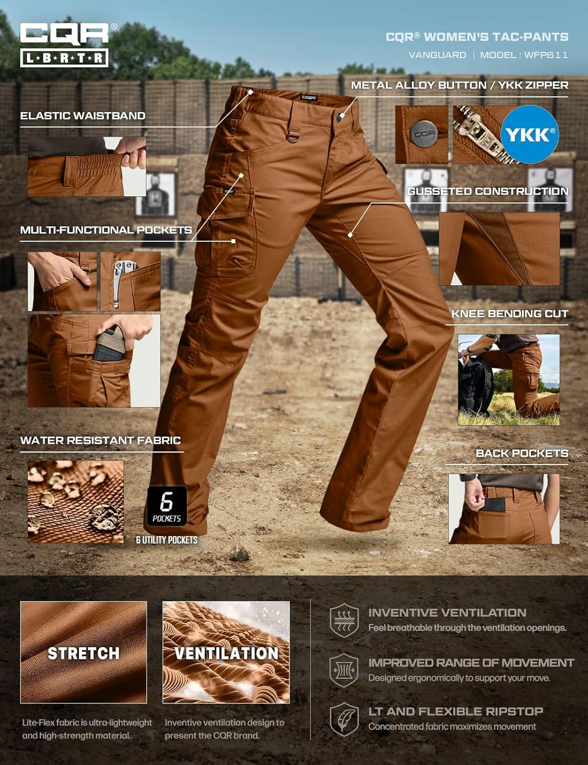 image:imageCQR Womens Flex Stretch Tactical Pants Water Resistant Ripstop Cargo Work Pants with Pockets for Outdoor amp HikingVanguard Copper Brown