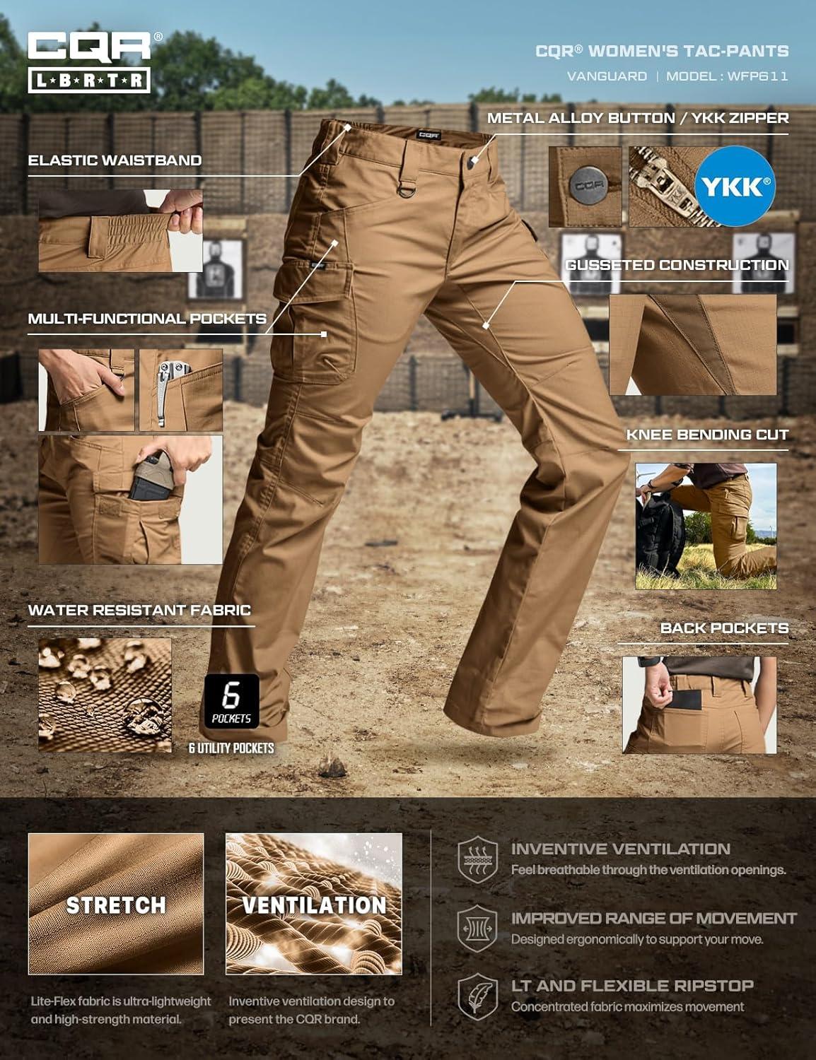 image:imageCQR Womens Flex Stretch Tactical Pants Water Resistant Ripstop Cargo Work Pants with Pockets for Outdoor amp HikingVanguard Cougar