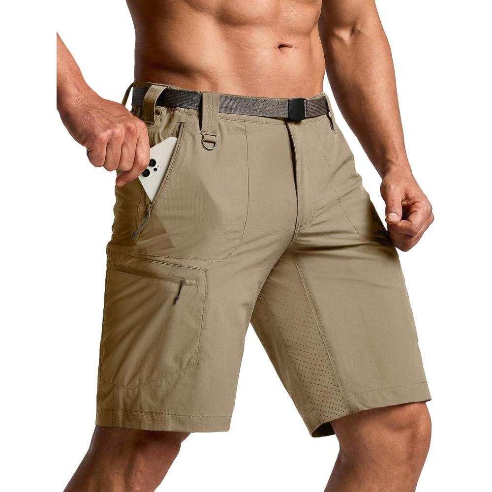 image:imageCQR Mens Quick Dry Stretch Hiking Cargo Shorts Lightweight Water Resistant Tactical Casual Golf amp Outdoor with PocketsPeak Alamo Khaki