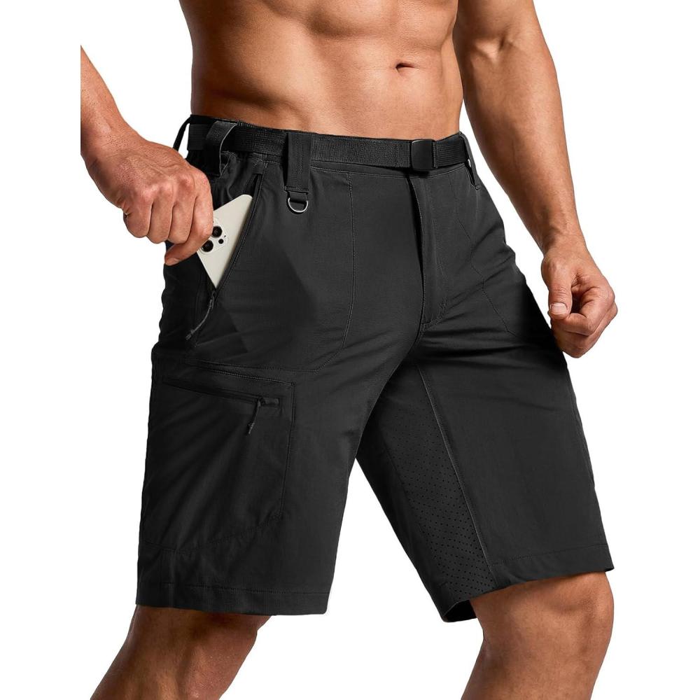 image:imageCQR Mens Quick Dry Stretch Hiking Cargo Shorts Lightweight Water Resistant Tactical Casual Golf amp Outdoor with PocketsPeak Black