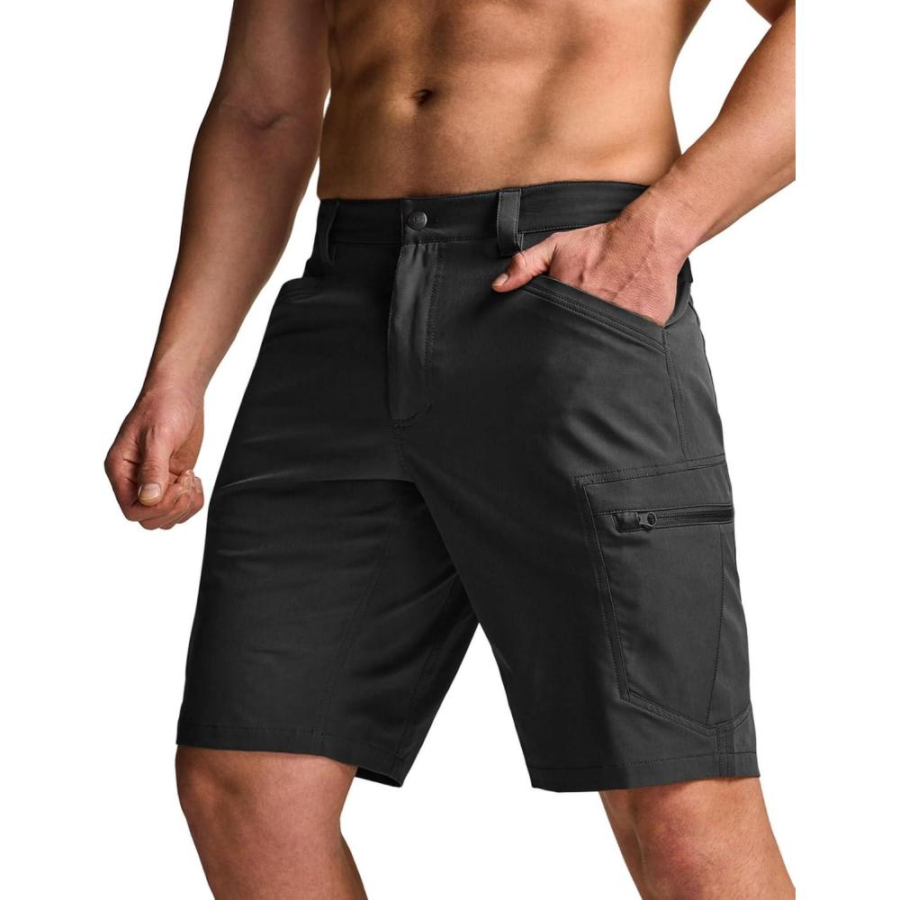 image:imageCQR Mens Quick Dry Stretch Hiking Cargo Shorts Lightweight Water Resistant Tactical Casual Golf amp Outdoor with PocketsRocky Black
