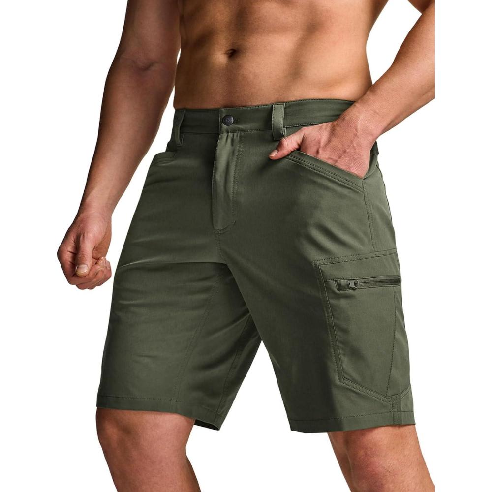 image:imageCQR Mens Quick Dry Stretch Hiking Cargo Shorts Lightweight Water Resistant Tactical Casual Golf amp Outdoor with PocketsRocky Fuscous Green