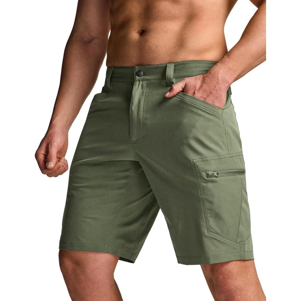 image:imageCQR Mens Quick Dry Stretch Hiking Cargo Shorts Lightweight Water Resistant Tactical Casual Golf amp Outdoor with PocketsRocky Lichen