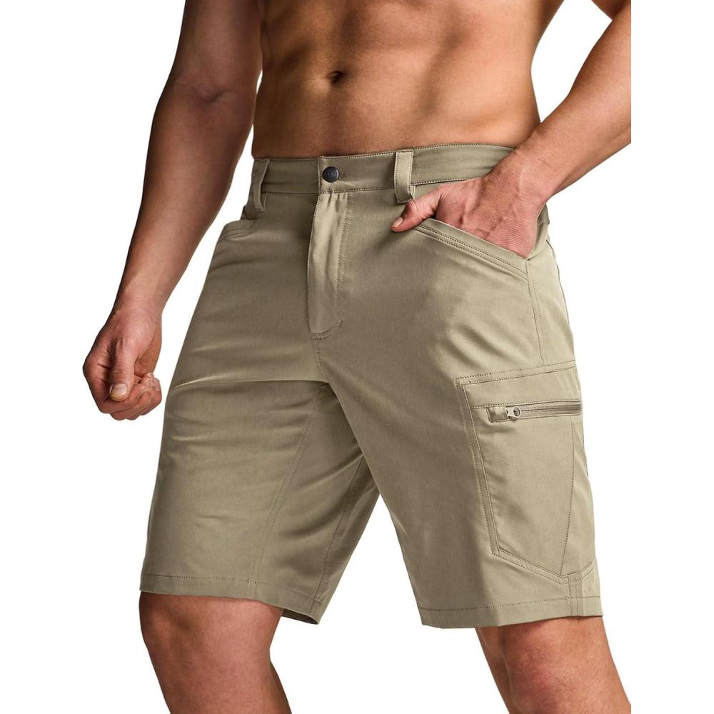 image:imageCQR Mens Quick Dry Stretch Hiking Cargo Shorts Lightweight Water Resistant Tactical Casual Golf amp Outdoor with PocketsRocky Tan