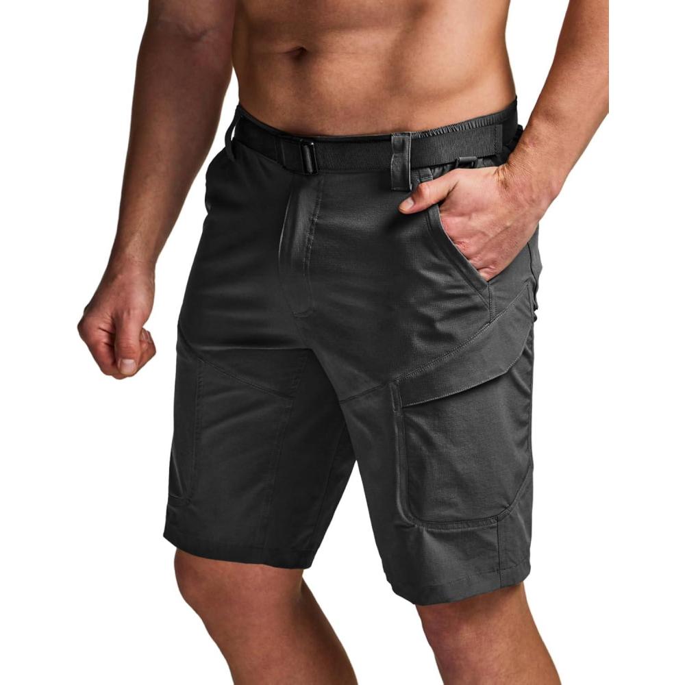 image:imageCQR Mens Quick Dry Stretch Hiking Cargo Shorts Lightweight Water Resistant Tactical Casual Golf amp Outdoor with PocketsShendo Trail WBelt Black