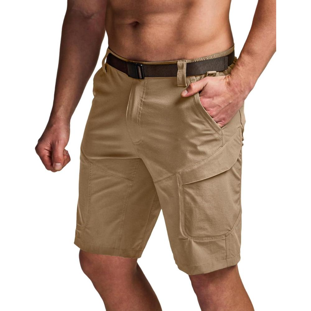image:imageCQR Mens Quick Dry Stretch Hiking Cargo Shorts Lightweight Water Resistant Tactical Casual Golf amp Outdoor with PocketsShendo Trail WBelt Cougar