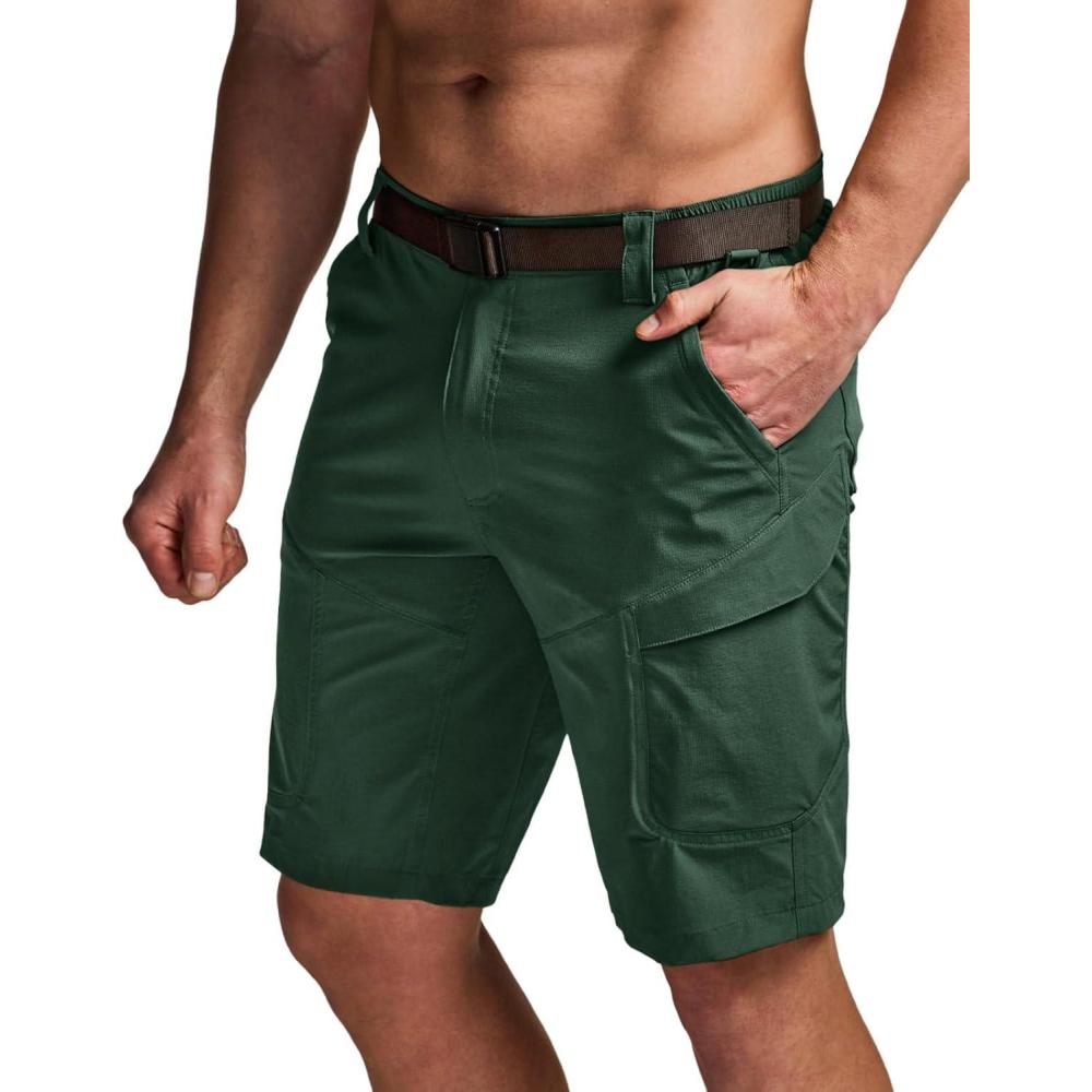 image:imageCQR Mens Quick Dry Stretch Hiking Cargo Shorts Lightweight Water Resistant Tactical Casual Golf amp Outdoor with PocketsShendo Trail WBelt Jade Green