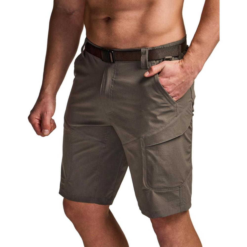 image:imageCQR Mens Quick Dry Stretch Hiking Cargo Shorts Lightweight Water Resistant Tactical Casual Golf amp Outdoor with PocketsShendo Trail WBelt Sand Khaki