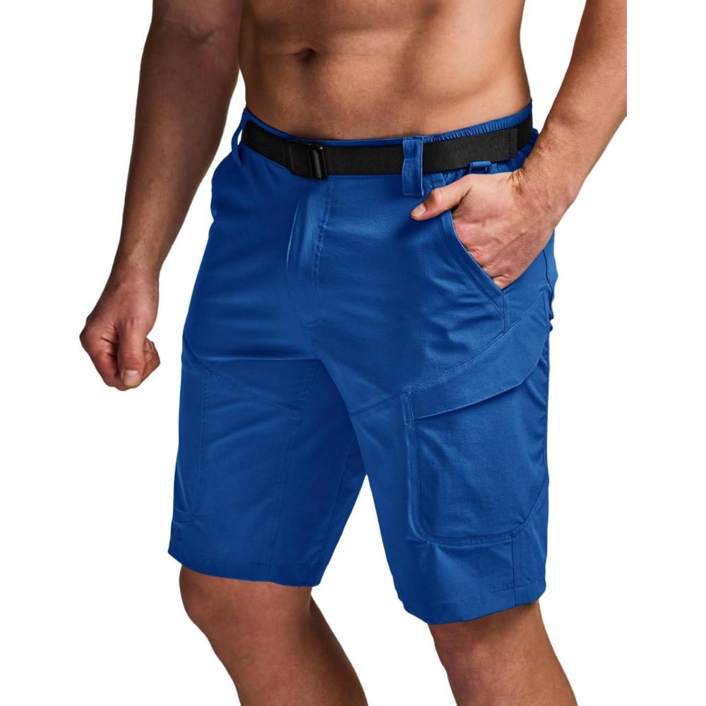 image:imageCQR Mens Quick Dry Stretch Hiking Cargo Shorts Lightweight Water Resistant Tactical Casual Golf amp Outdoor with PocketsShendo Trail WBelt Santorini Blue