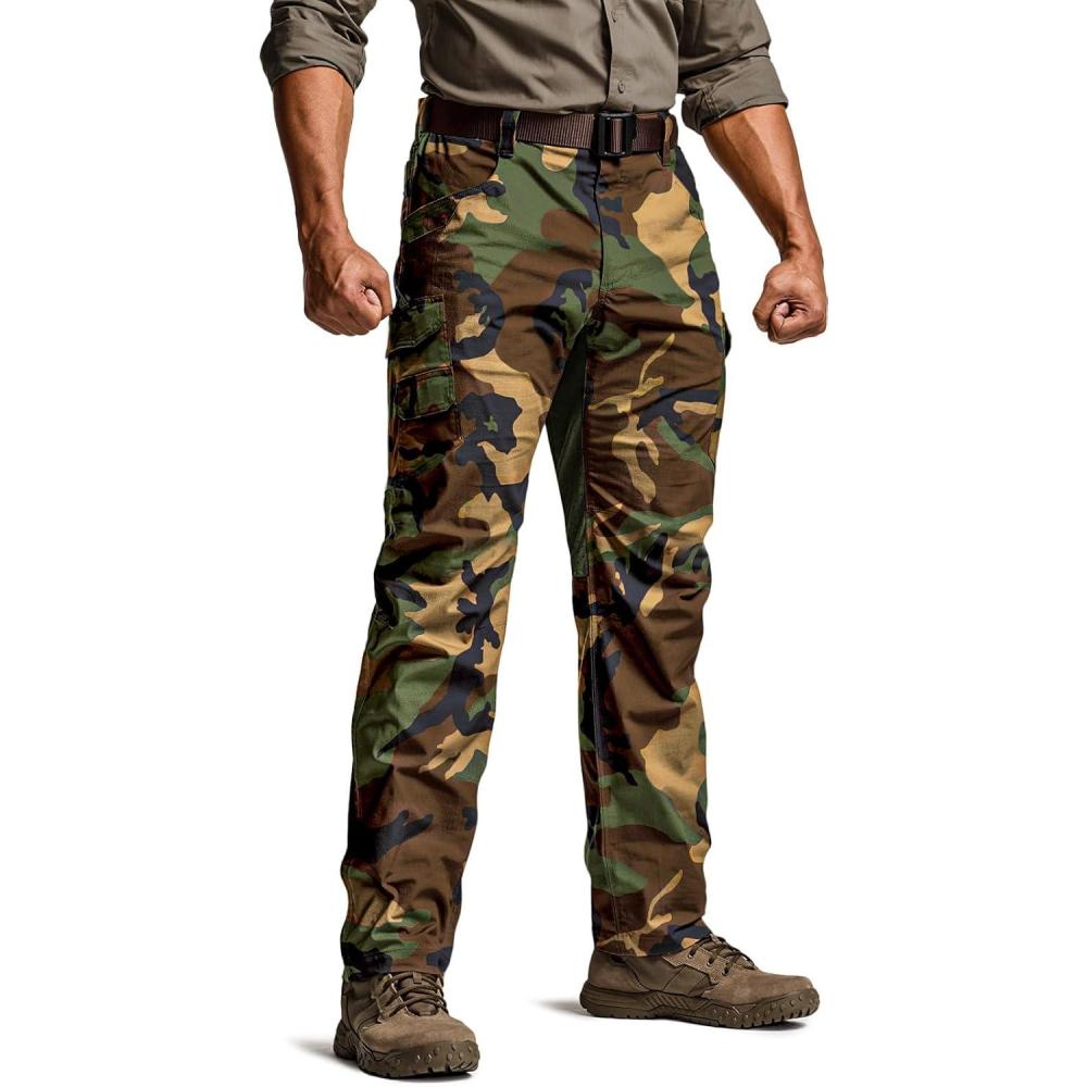 image:imageCQR Mens Utility Flex Cargo Pants ClassicFit Casual Stretch Work Pants Water Resistant Lightweight Tactical Hiking PantsTac Woodland Olive