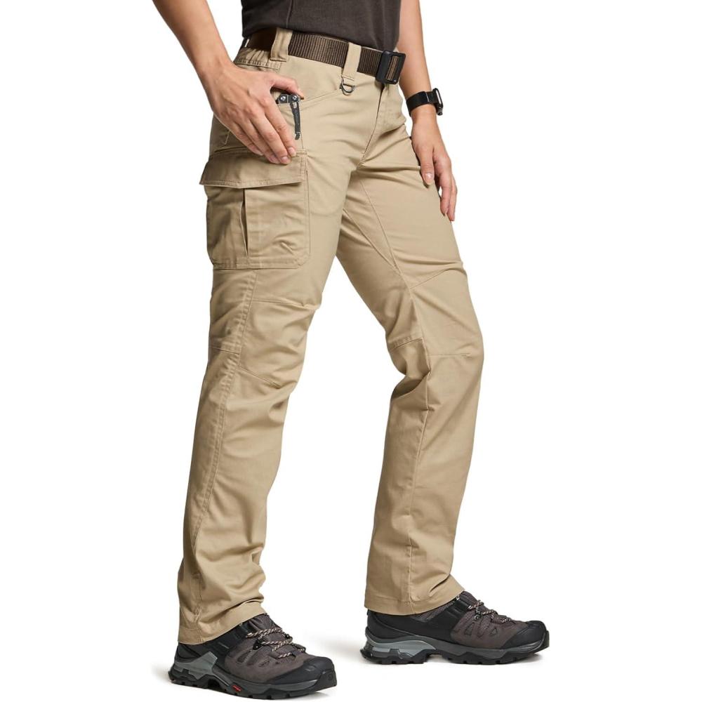 image:imageCQR Womens Flex Stretch Tactical Pants Water Resistant Ripstop Cargo Work Pants with Pockets for Outdoor amp HikingVanguard Alamo Khaki