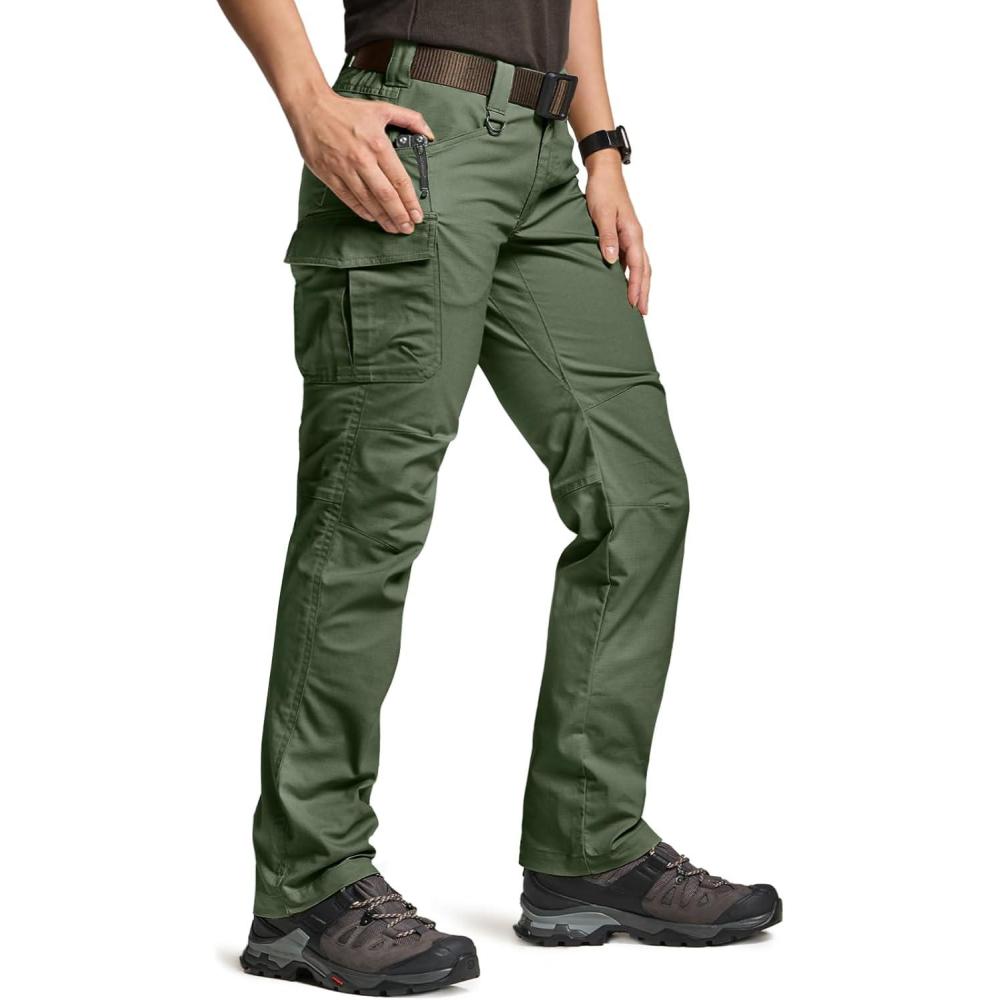 image:imageCQR Womens Flex Stretch Tactical Pants Water Resistant Ripstop Cargo Work Pants with Pockets for Outdoor amp HikingVanguard Green Kelp