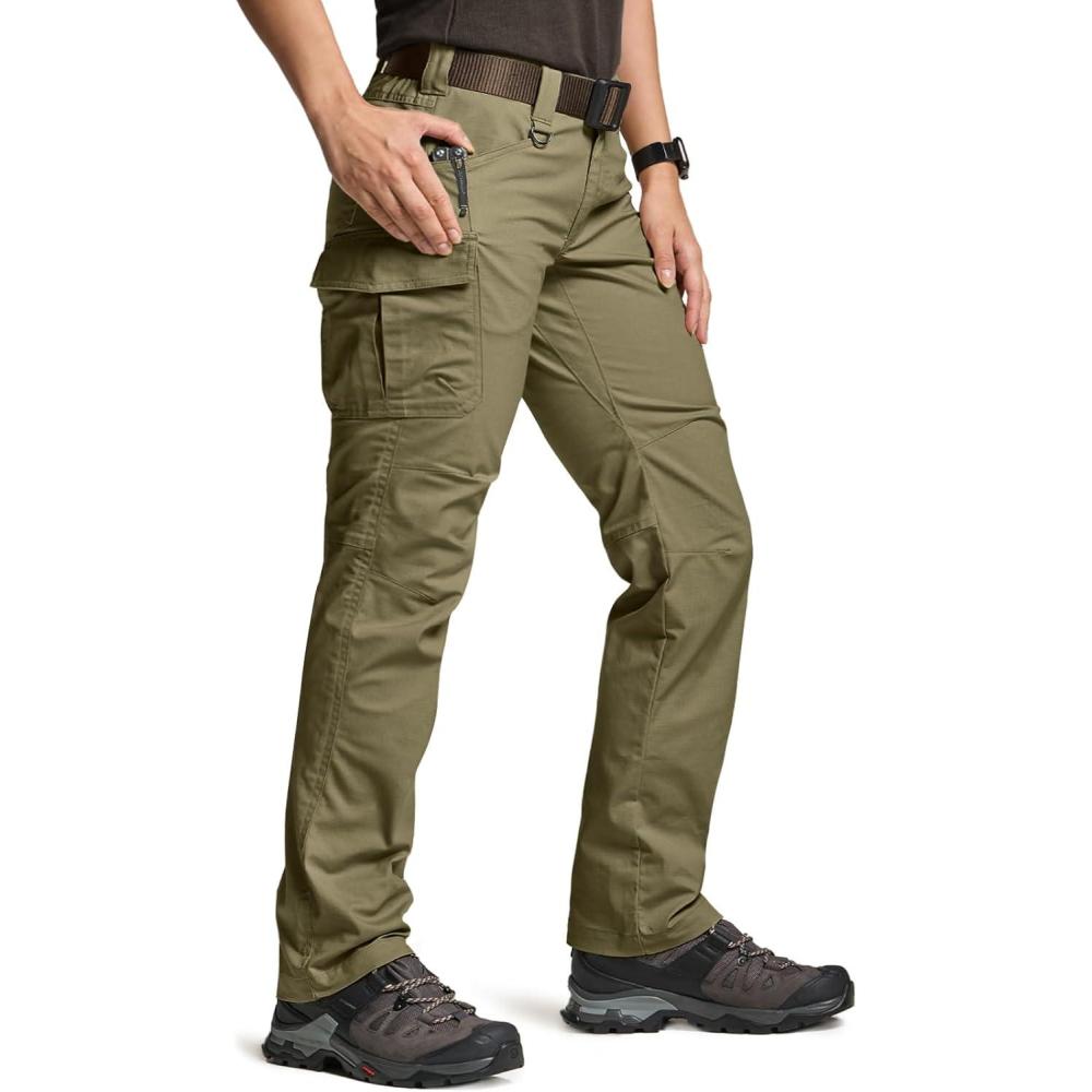image:imageCQR Womens Flex Stretch Tactical Pants Water Resistant Ripstop Cargo Work Pants with Pockets for Outdoor amp HikingVanguard Soil Green