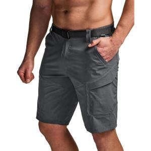 CQR Men’s Quick Dry Stretch Hiking Cargo Shorts, Lightweight Water Resistant Tactical Casual, Golf & Outdoor with Pockets(Shendo Trail W/Belt Carbon Grey)